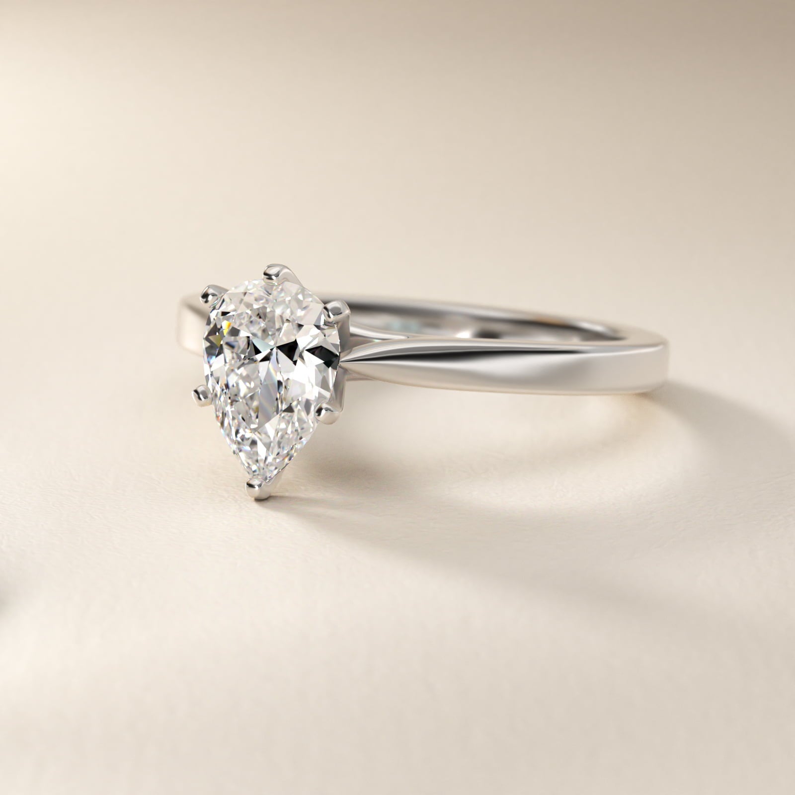 Petite Cathedral Solitaire Engagement Ring in 18k White Gold - Pear Center