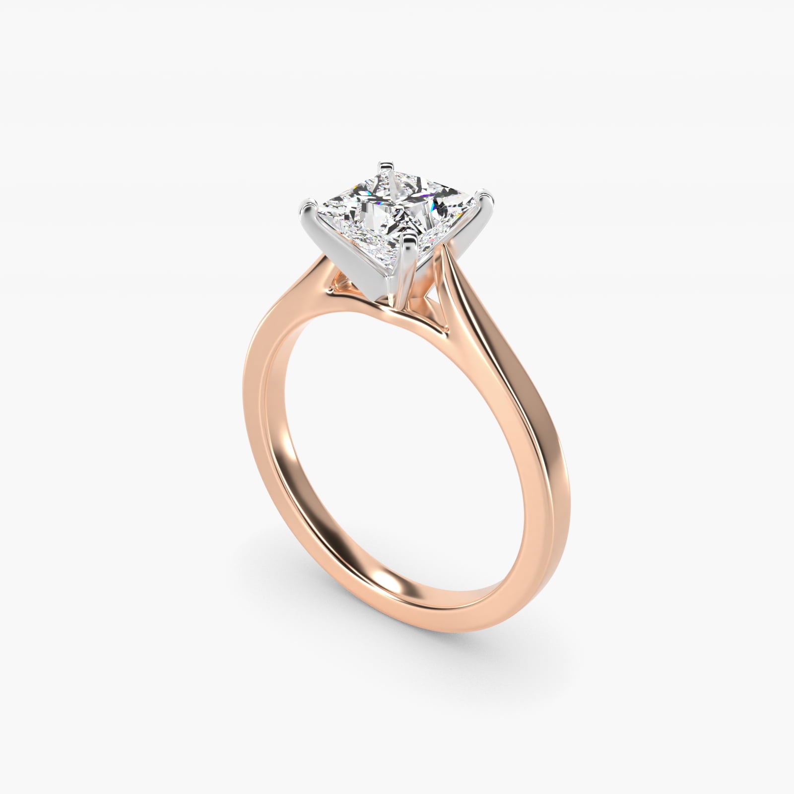 Petite Cathedral Solitaire Engagement Ring in 14k Rose Gold - Princess Center