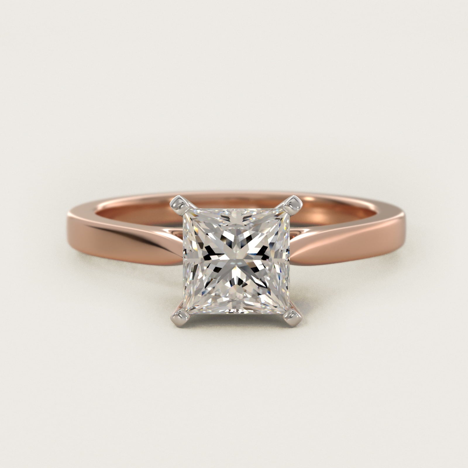 Petite Cathedral Solitaire Engagement Ring in 14k Rose Gold - Princess Center