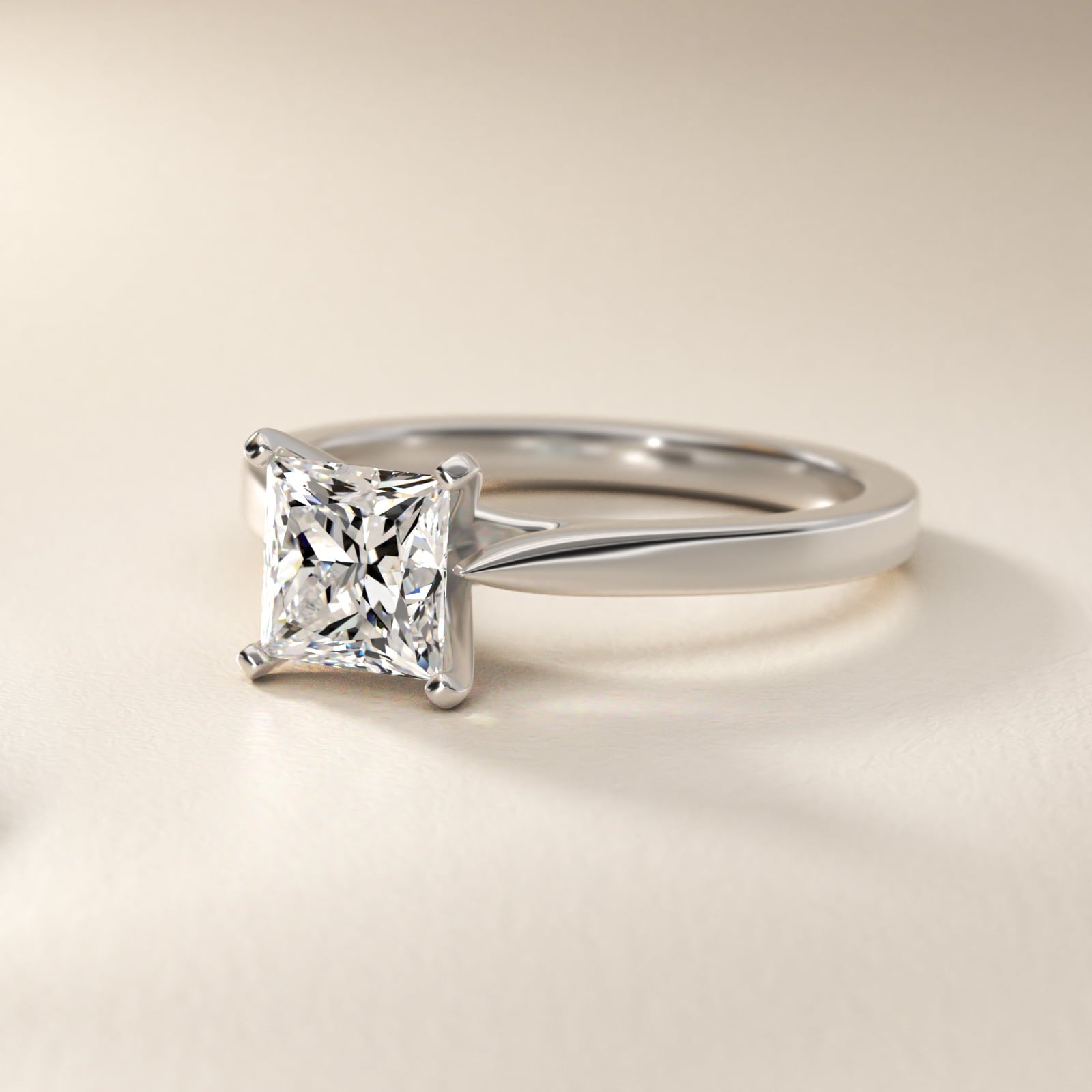 Petite Cathedral Solitaire Engagement Ring in 14k White Gold - Princess Center