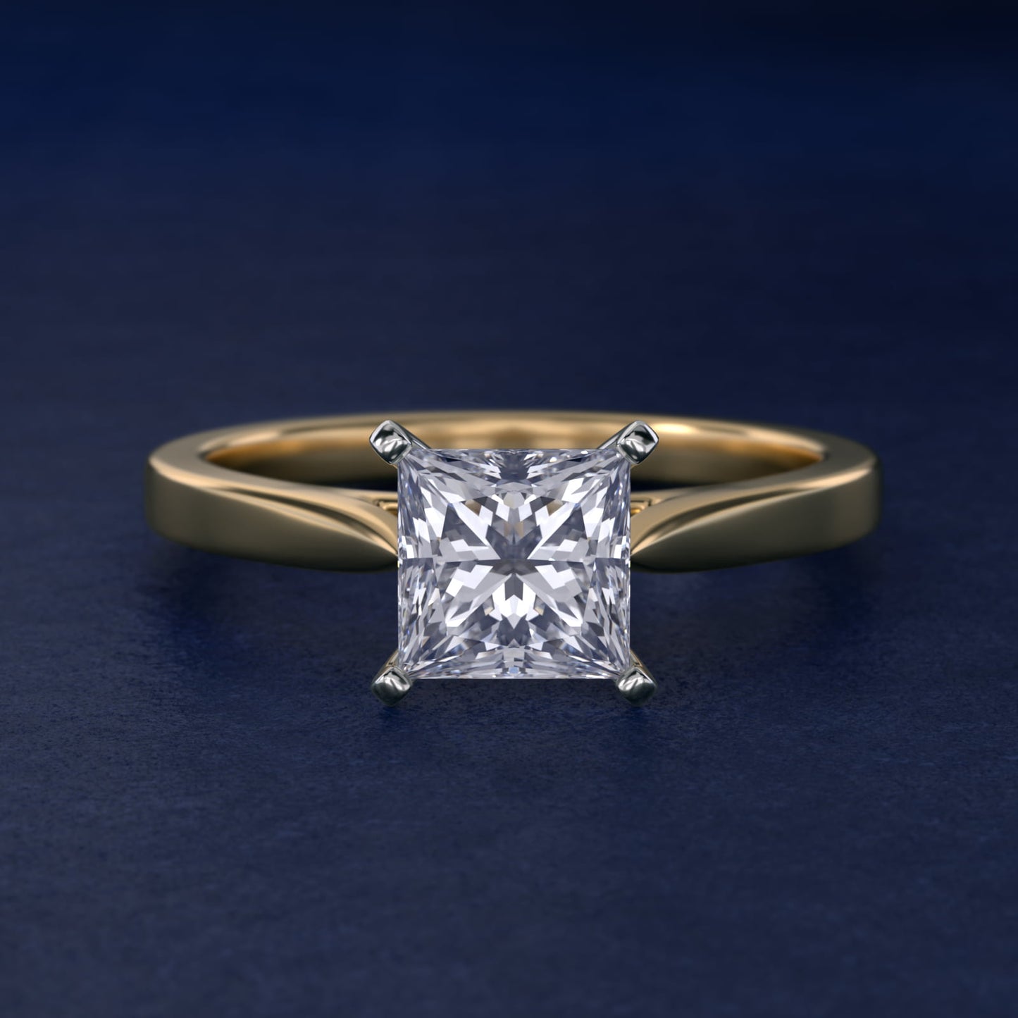 Petite Cathedral Solitaire Engagement Ring in 14k Yellow Gold - Princess Center