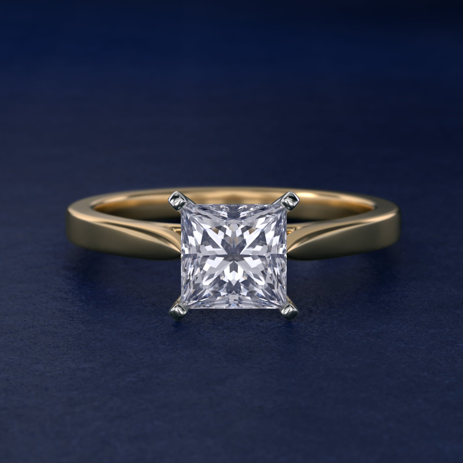 Petite Cathedral Solitaire Engagement Ring in 18k Yellow Gold - Princess Center