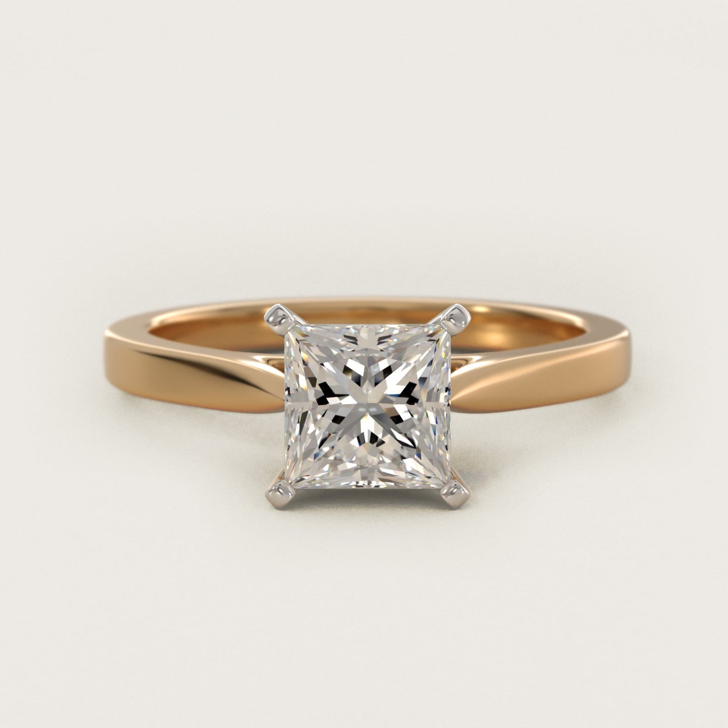 Petite Cathedral Solitaire Engagement Ring in 14k Yellow Gold - Princess Center