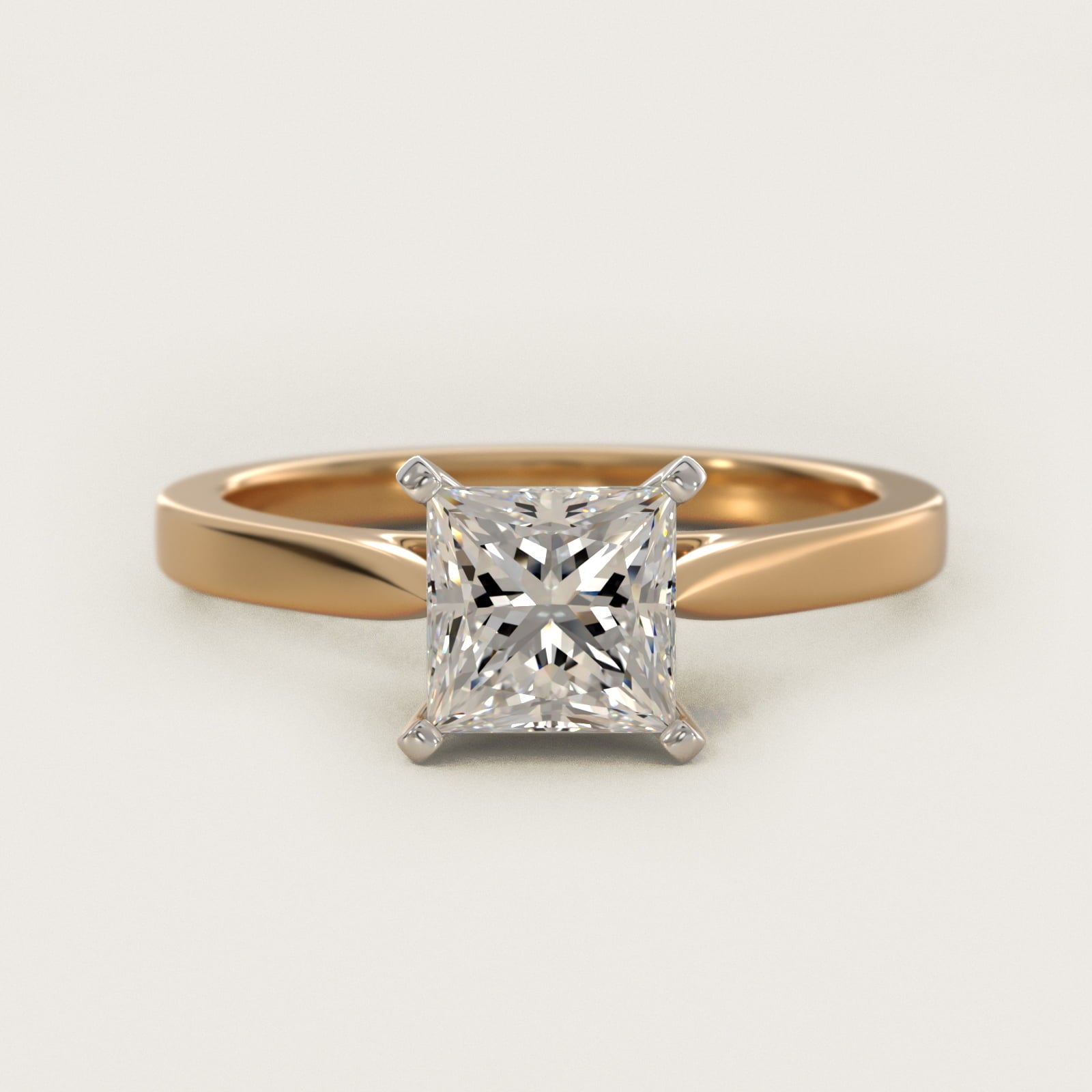 Petite Cathedral Solitaire Engagement Ring in 14k Yellow Gold - Princess Center