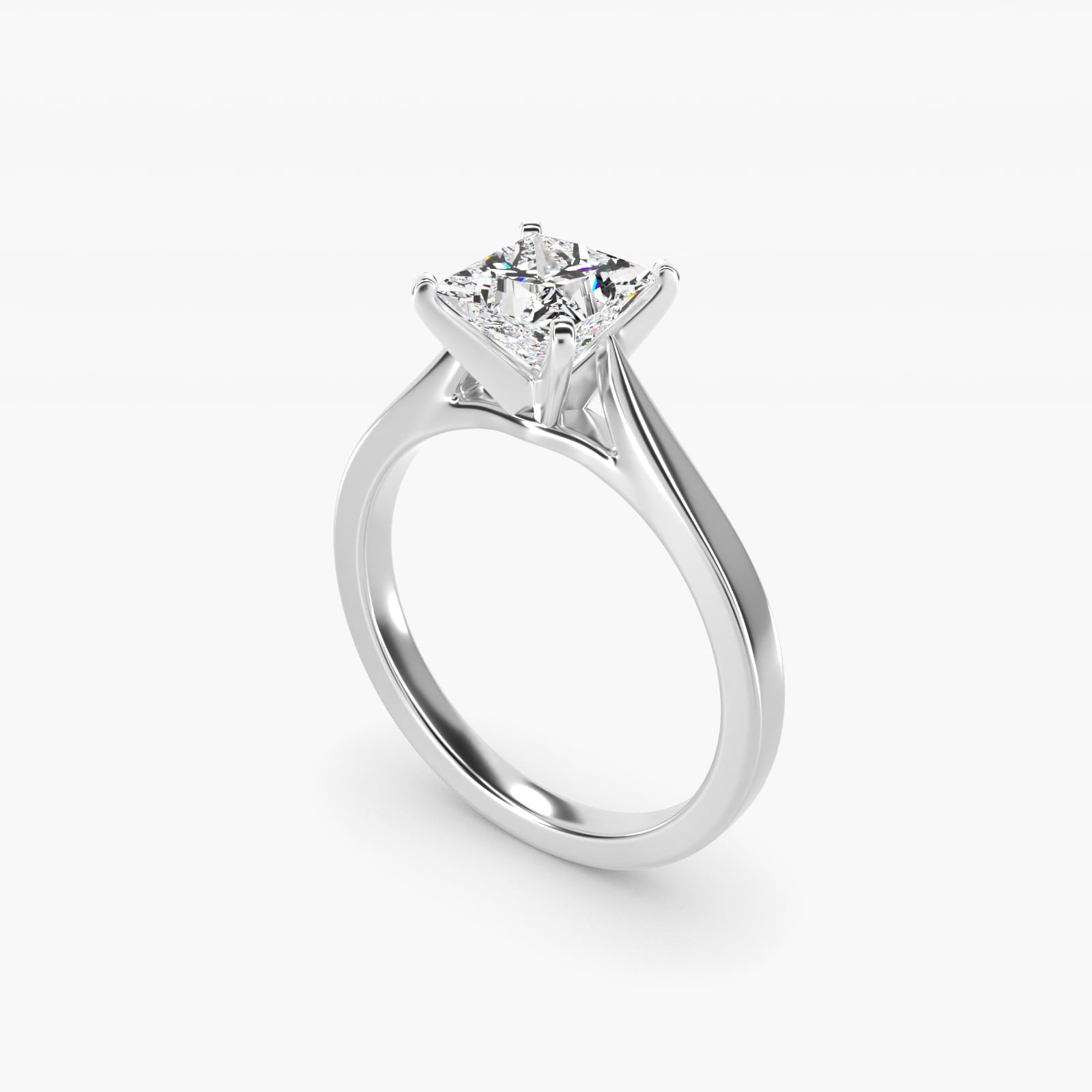Petite Cathedral Solitaire Engagement Ring in Platinum - Princess Center