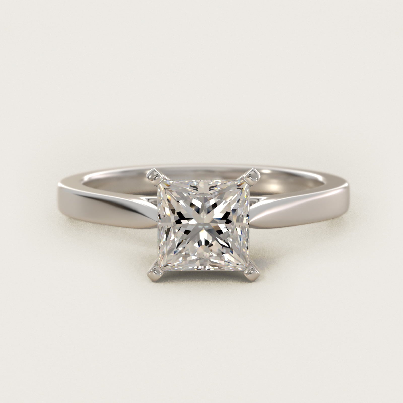 Petite Cathedral Solitaire Engagement Ring in Platinum - Princess Center