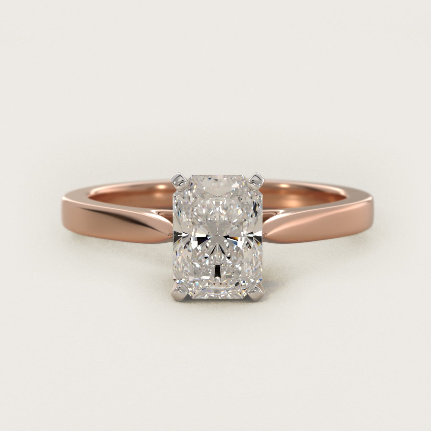 Petite Cathedral Solitaire Engagement Ring in 18k Rose Gold - Radiant Center
