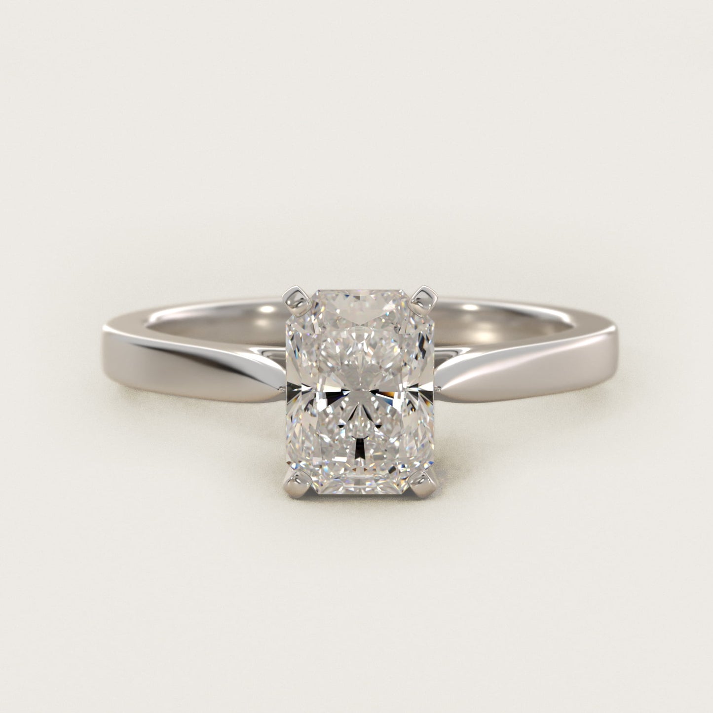 Petite Cathedral Solitaire Engagement Ring in 18k White Gold - Radiant Center