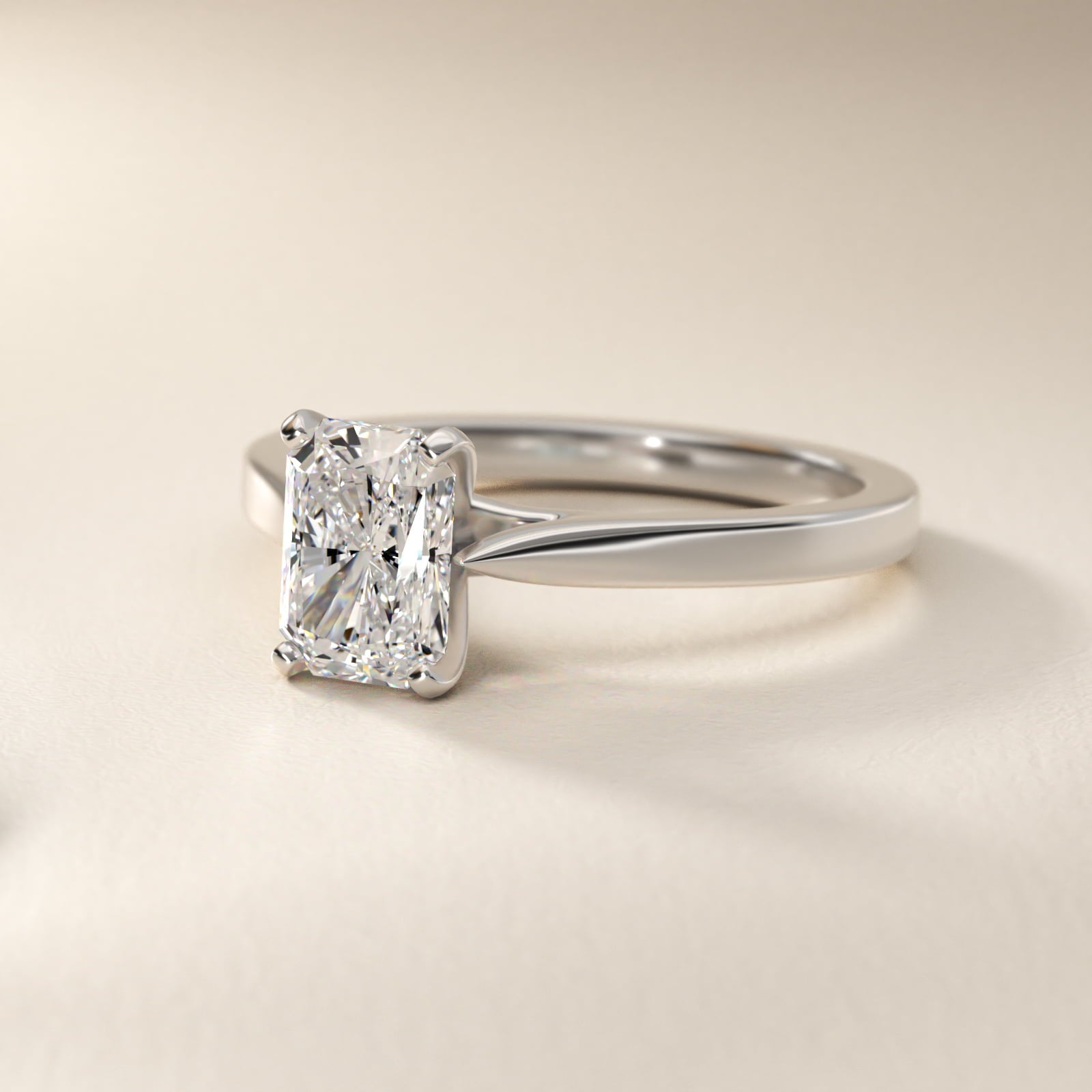 Petite Cathedral Solitaire Engagement Ring in 18k White Gold - Radiant Center