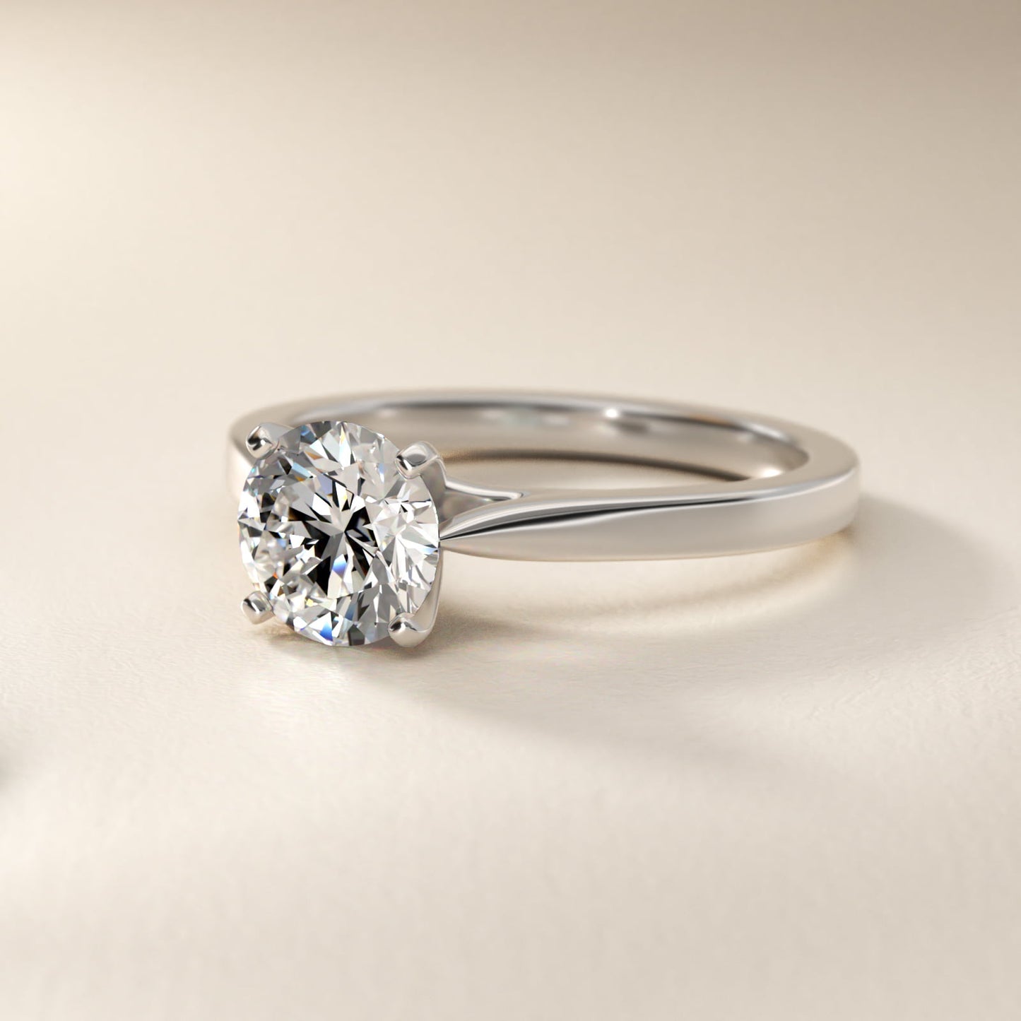Petite Cathedral Solitaire Engagement Ring in 14k White Gold - Round Center