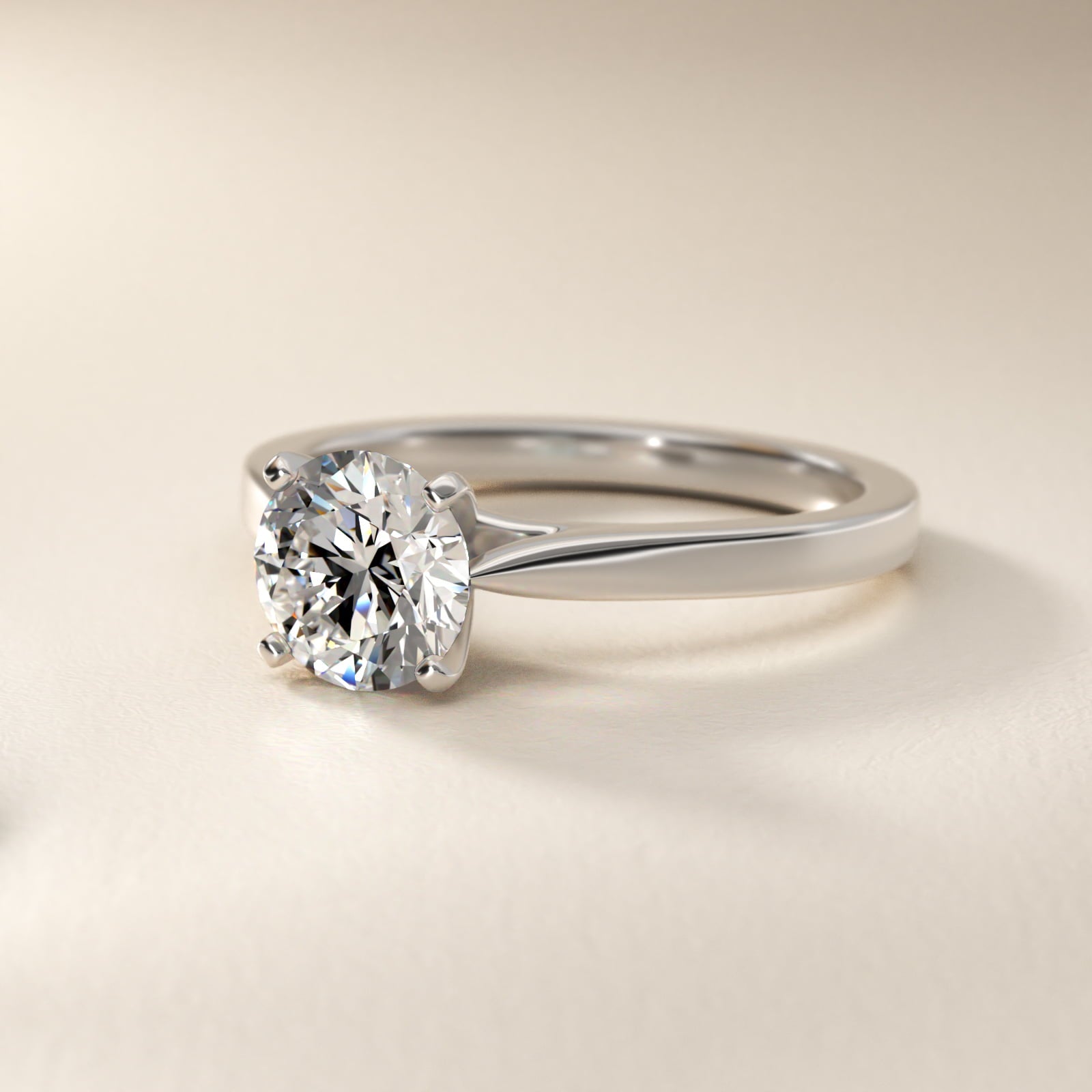 Petite Cathedral Solitaire Engagement Ring in 18k White Gold - Round Center