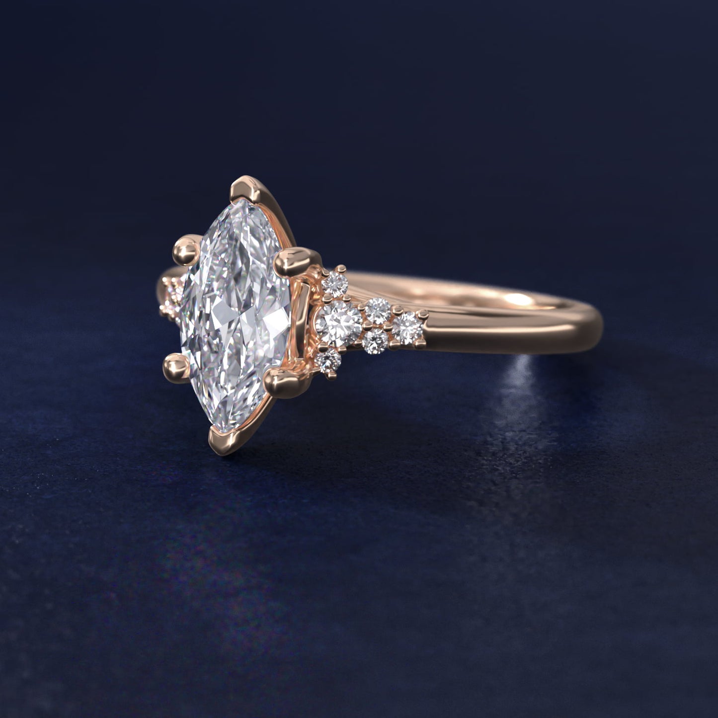Petite Constellations Diamond Engagement Ring in 18k Rose Gold (1/8 ct. tw.) - Marquise Center