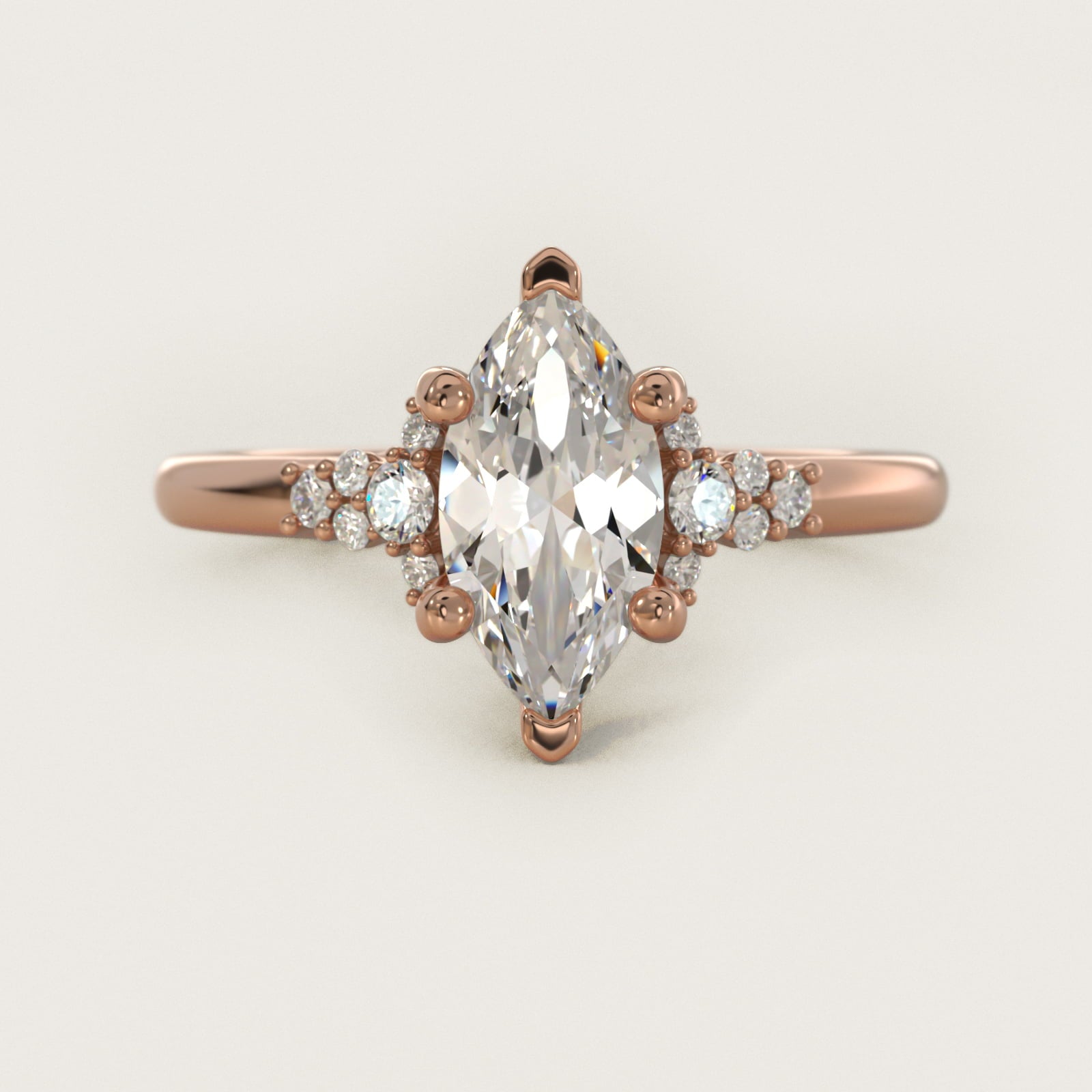 Petite Constellations Diamond Engagement Ring in 18k Rose Gold (1/8 ct. tw.) - Marquise Center