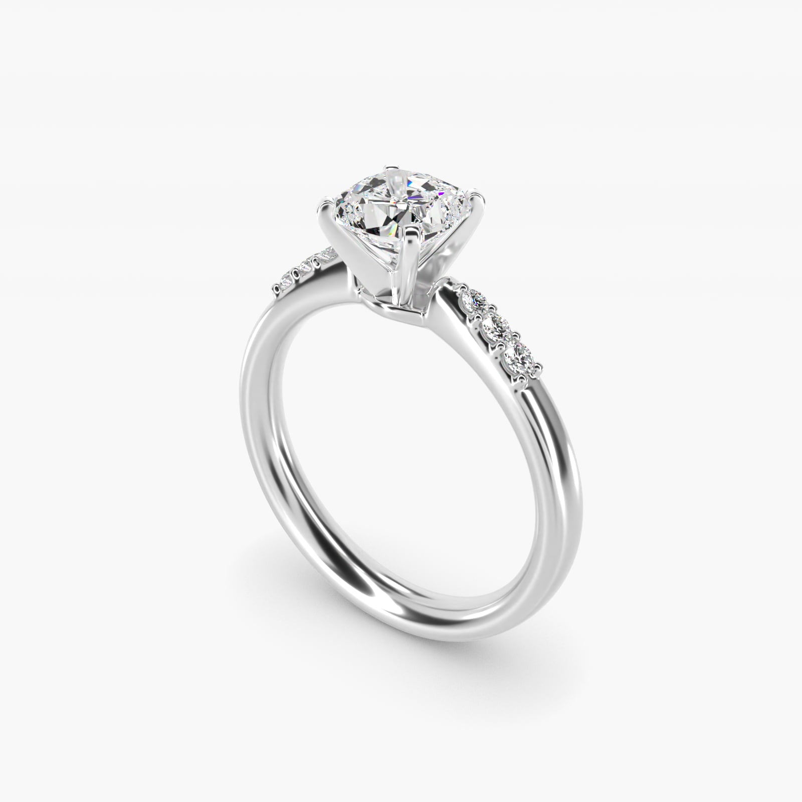 Petite Diamond Engagement Ring in 18k White Gold (1/10 ct. tw.) - Cushion Center