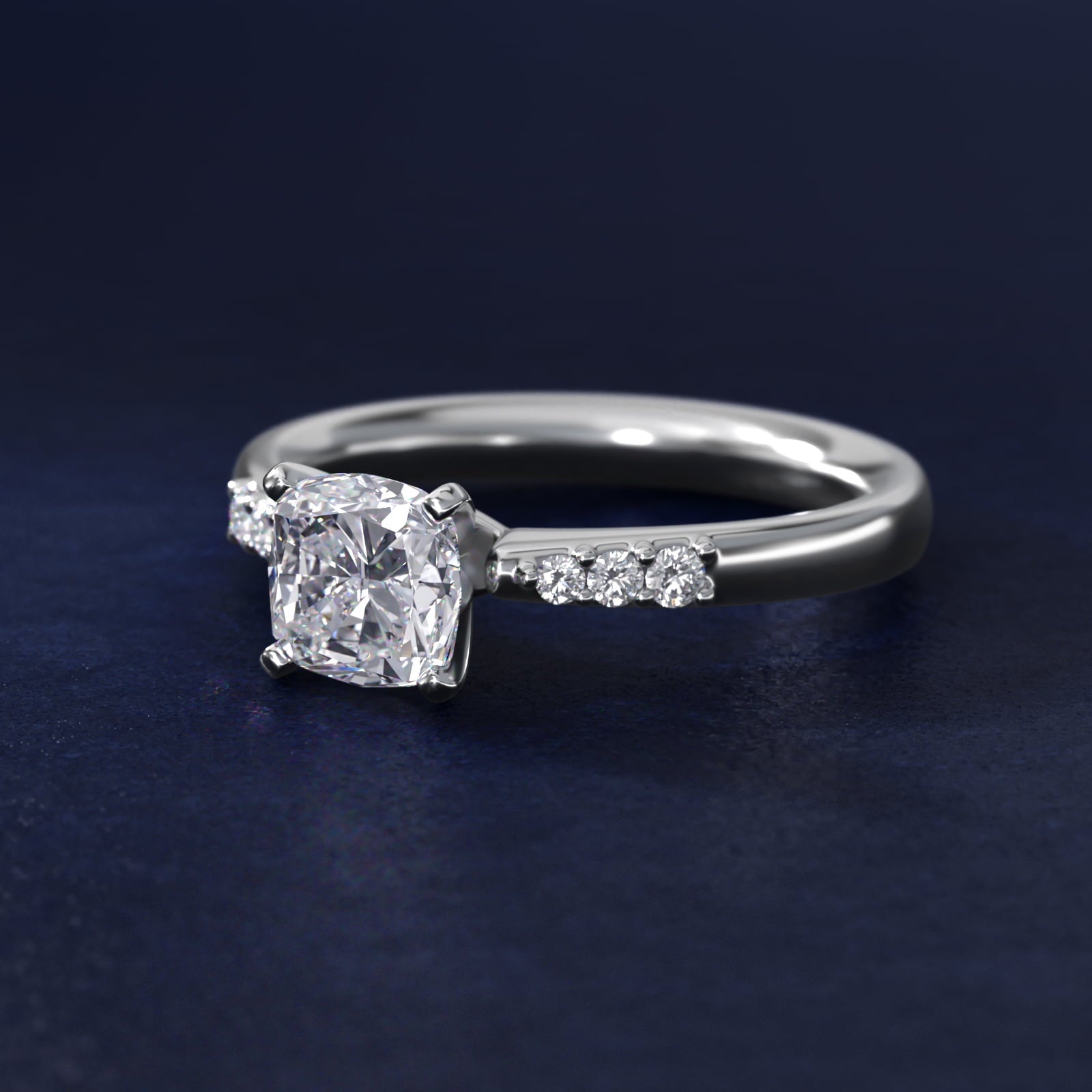 Petite Diamond Engagement Ring in 18k White Gold (1/10 ct. tw.) - Cushion Center