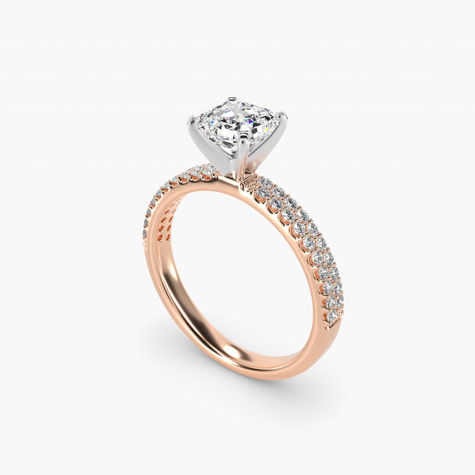 Petite Double Row Diamond Engagement Ring in 14k Rose Gold - Asscher Center