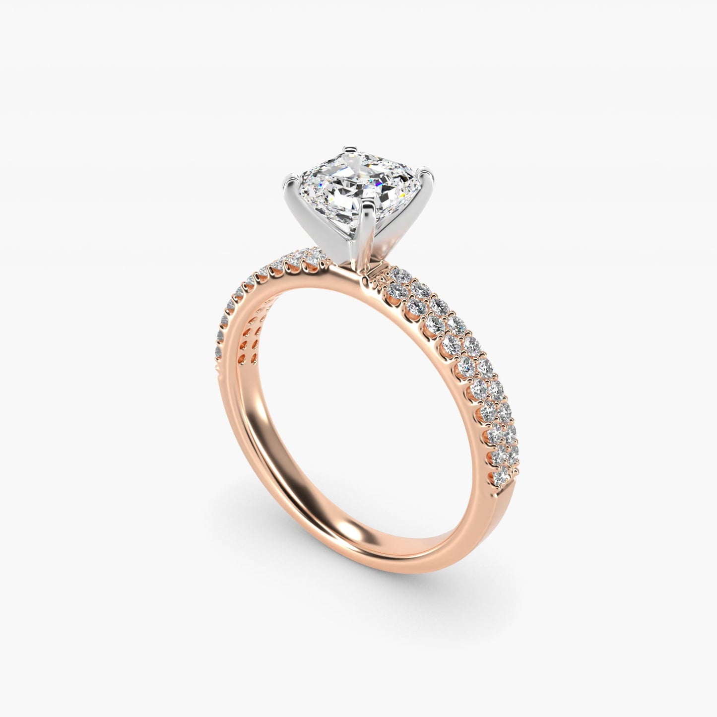Petite Double Row Diamond Engagement Ring in 18k Rose Gold - Asscher Center