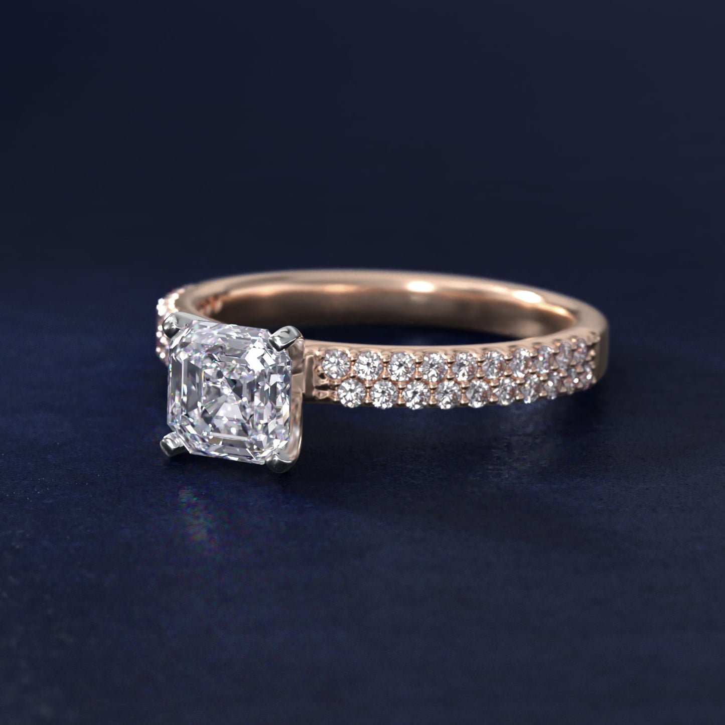 Petite Double Row Diamond Engagement Ring in 14k Rose Gold - Asscher Center