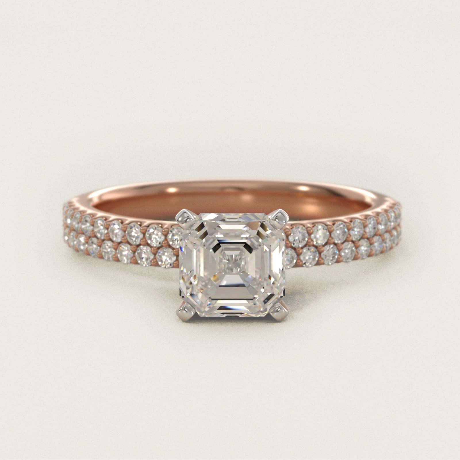 Petite Double Row Diamond Engagement Ring in 14k Rose Gold - Asscher Center
