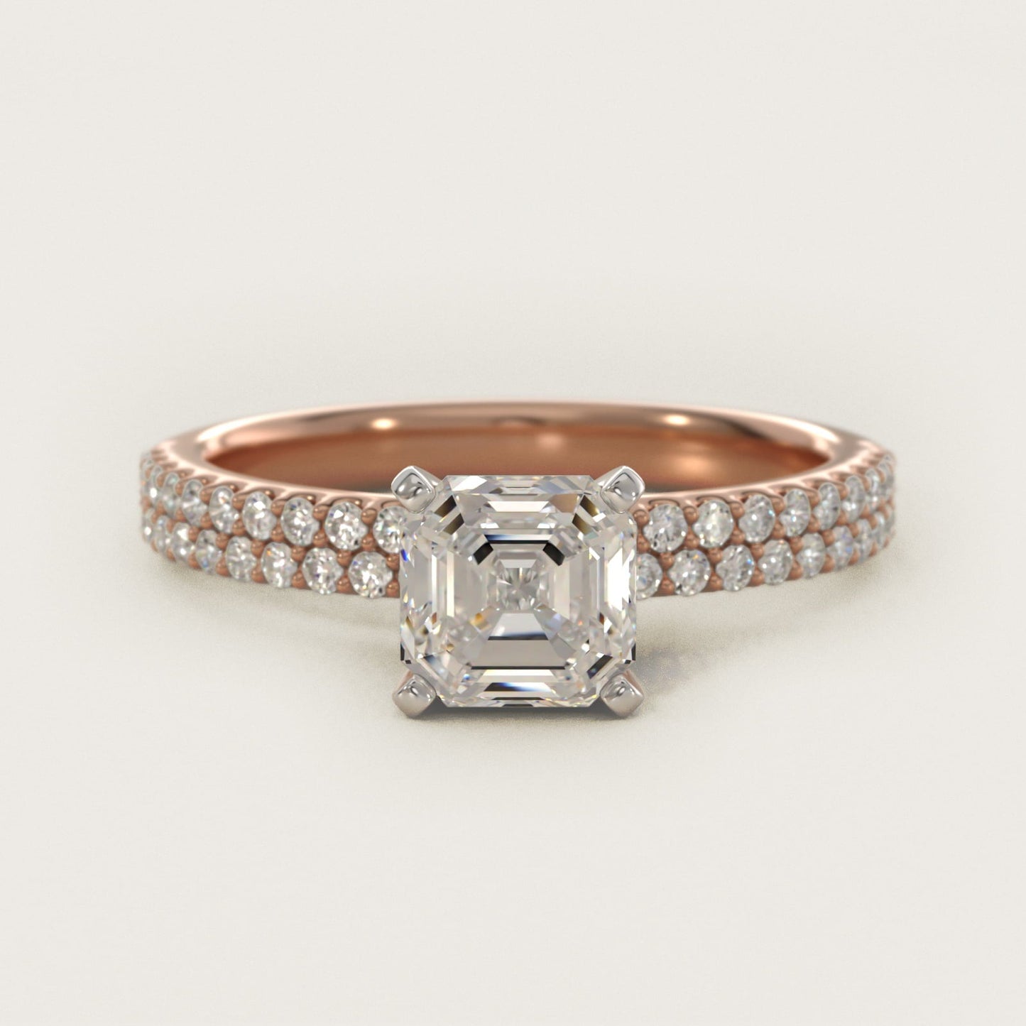 Petite Double Row Diamond Engagement Ring in 18k Rose Gold - Asscher Center