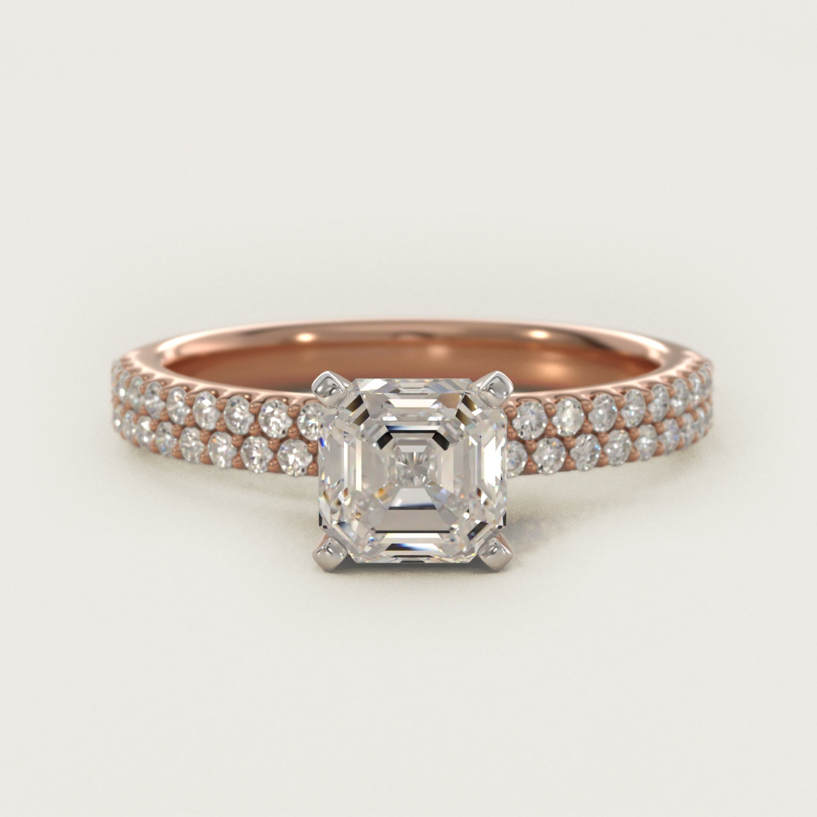 Petite Double Row Diamond Engagement Ring in 18k Rose Gold - Asscher Center