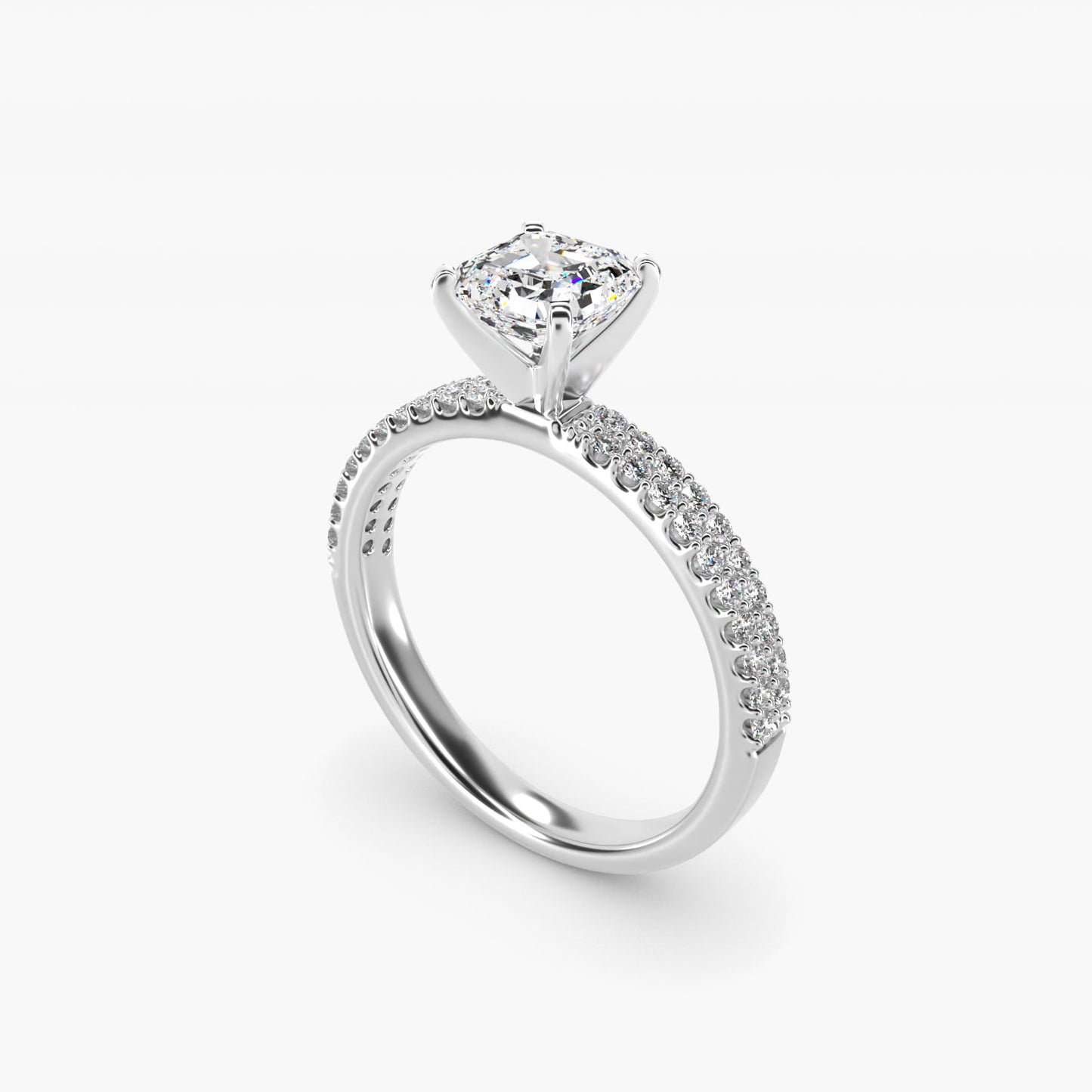 Petite Double Row Diamond Engagement Ring in 14k White Gold - Asscher Center
