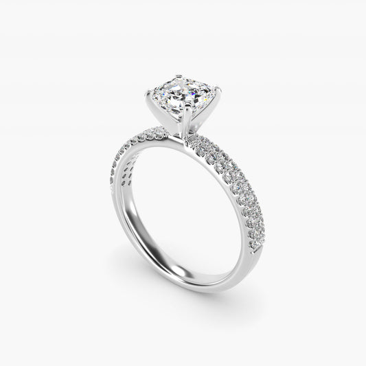 Petite Double Row Diamond Engagement Ring in 14k White Gold - Asscher Center