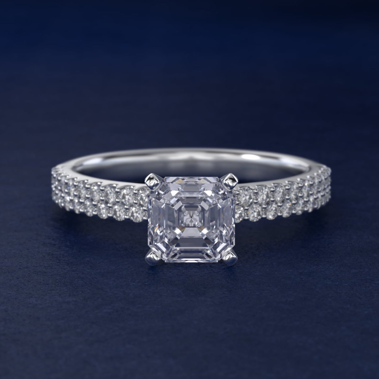 Petite Double Row Diamond Engagement Ring in 14k White Gold - Asscher Center
