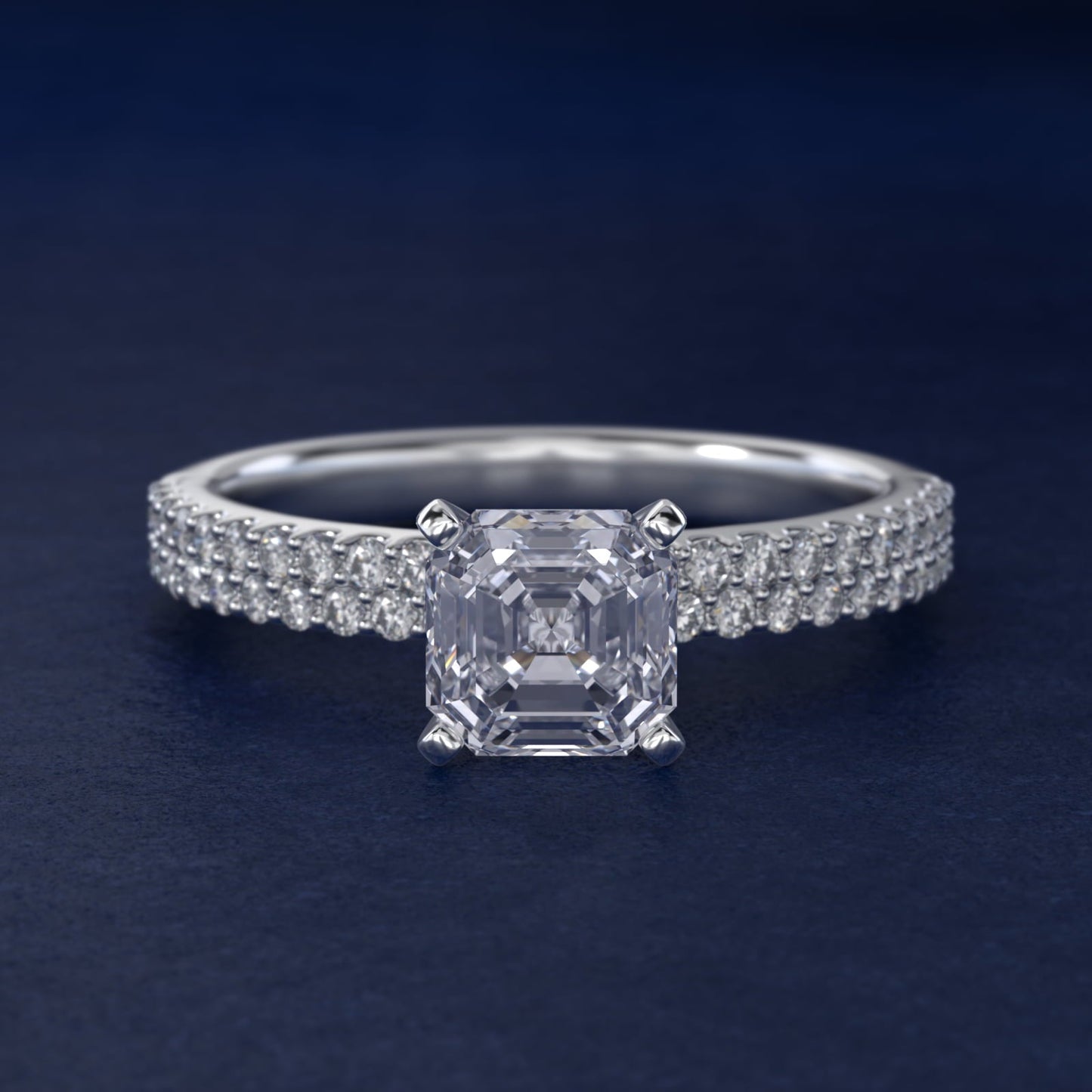 Petite Double Row Diamond Engagement Ring in 18k White Gold - Asscher Center