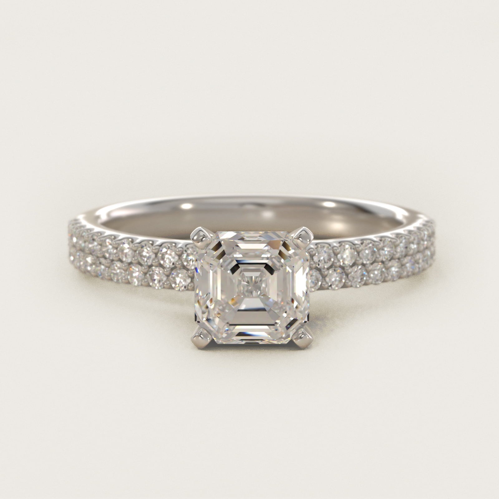 Petite Double Row Diamond Engagement Ring in 14k White Gold - Asscher Center