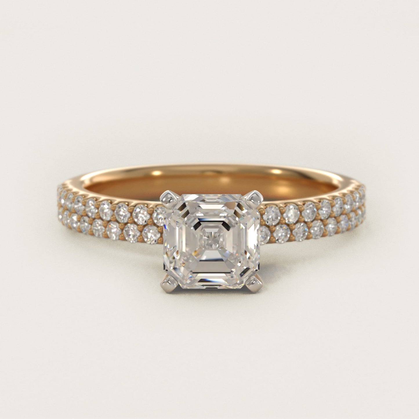 Petite Double Row Diamond Engagement Ring in 14k Yellow Gold - Asscher Center