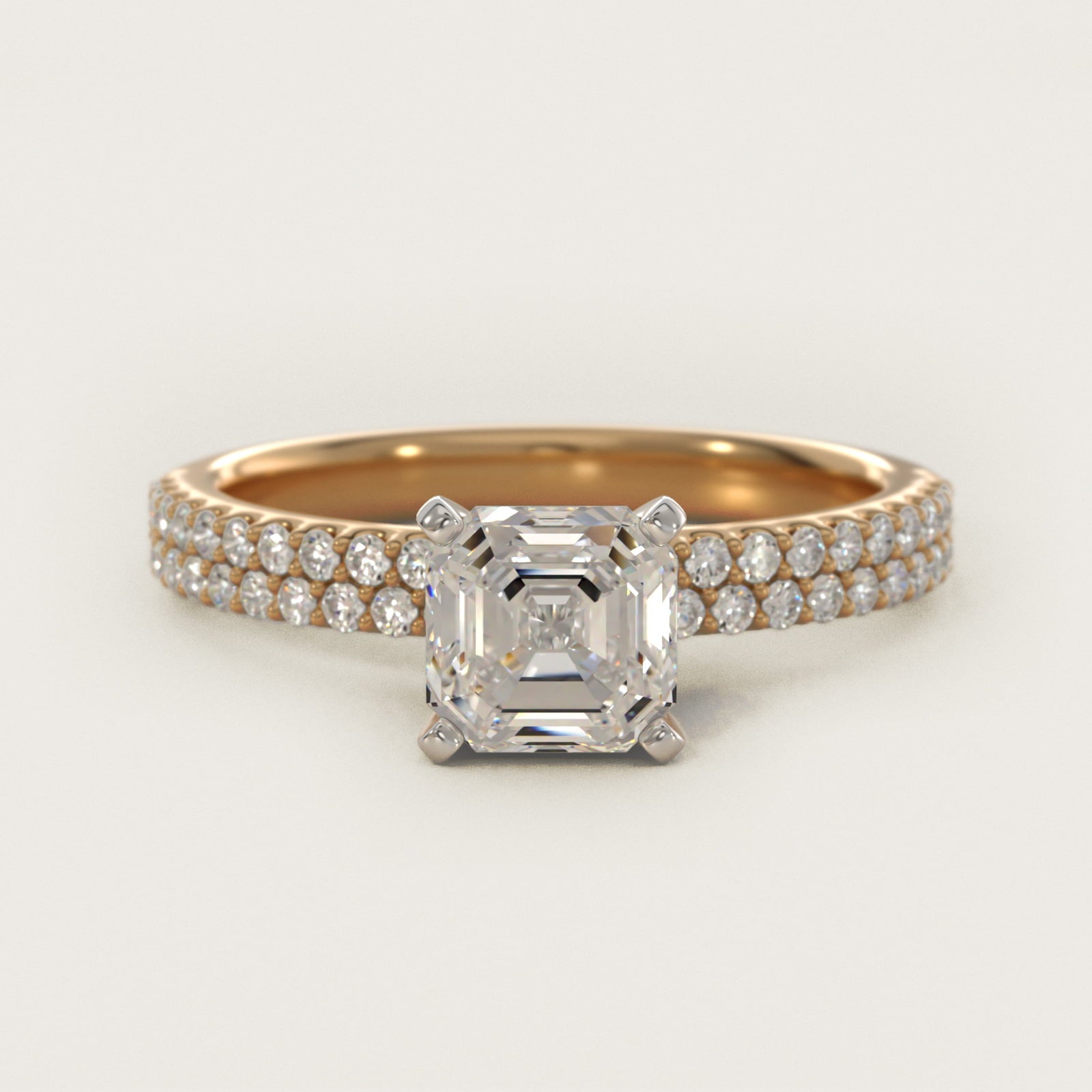 Petite Double Row Diamond Engagement Ring in 14k Yellow Gold - Asscher Center