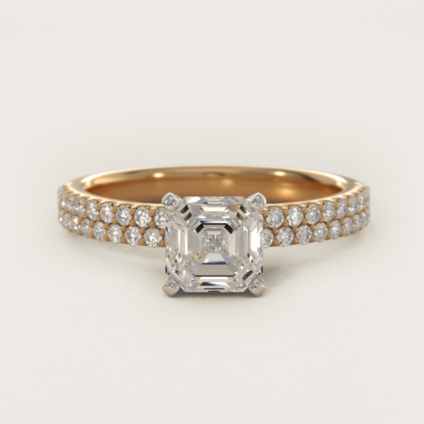Petite Double Row Diamond Engagement Ring in 18k Yellow Gold - Asscher Center