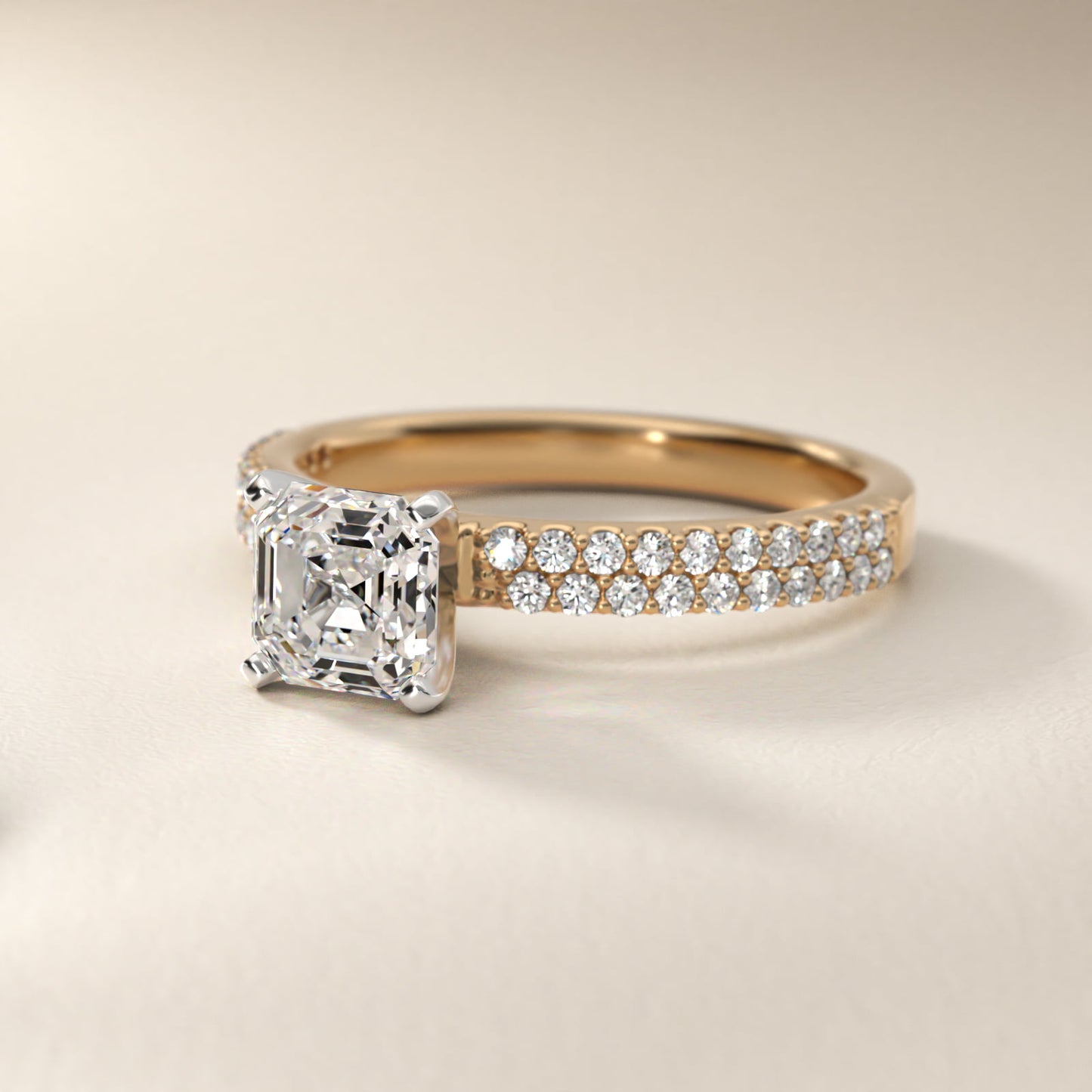 Petite Double Row Diamond Engagement Ring in 14k Yellow Gold - Asscher Center