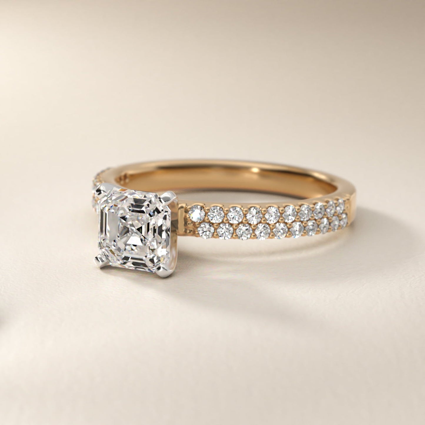 Petite Double Row Diamond Engagement Ring in 18k Yellow Gold - Asscher Center