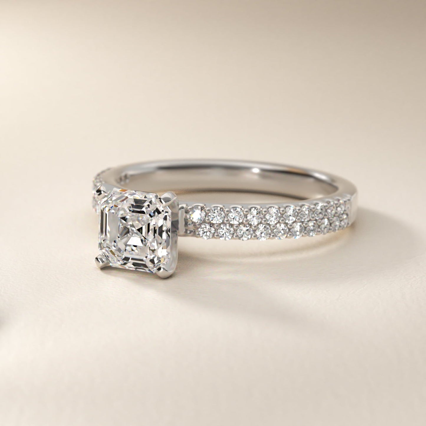 Petite Double Row Diamond Engagement Ring in Platinum - Asscher Center