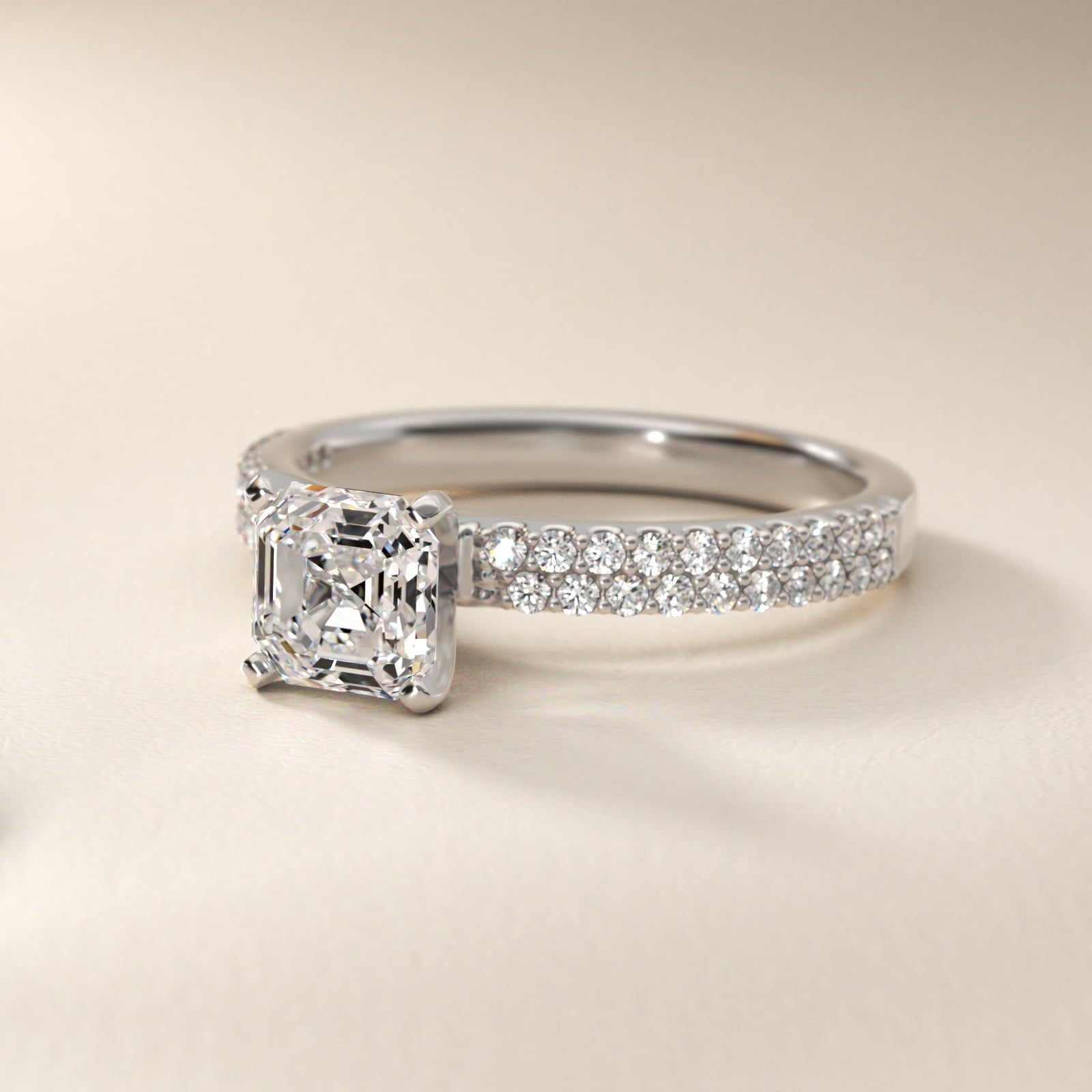 Petite Double Row Diamond Engagement Ring in Platinum - Asscher Center