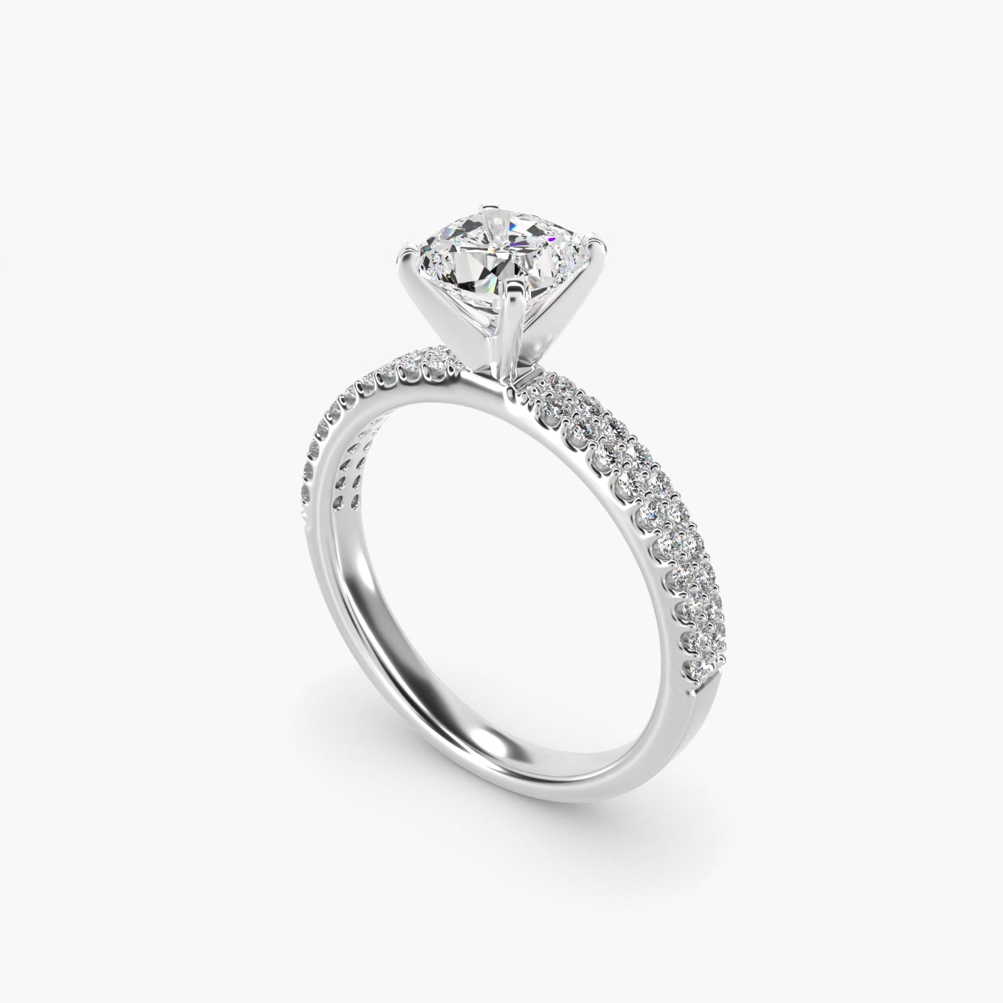 Petite Double Row Diamond Engagement Ring in Platinum - Cushion Center