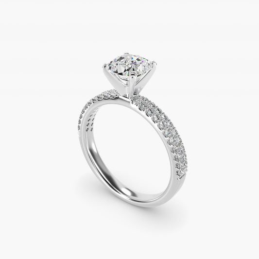 Petite Double Row Diamond Engagement Ring in Platinum - Cushion Center