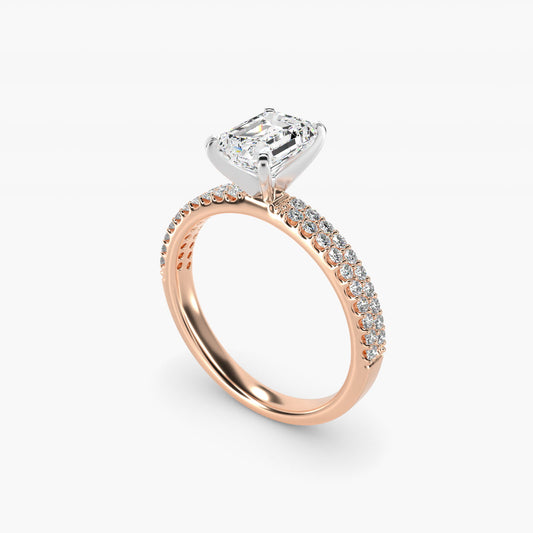 Petite Double Row Diamond Engagement Ring in 14k Rose Gold - Emerald Center