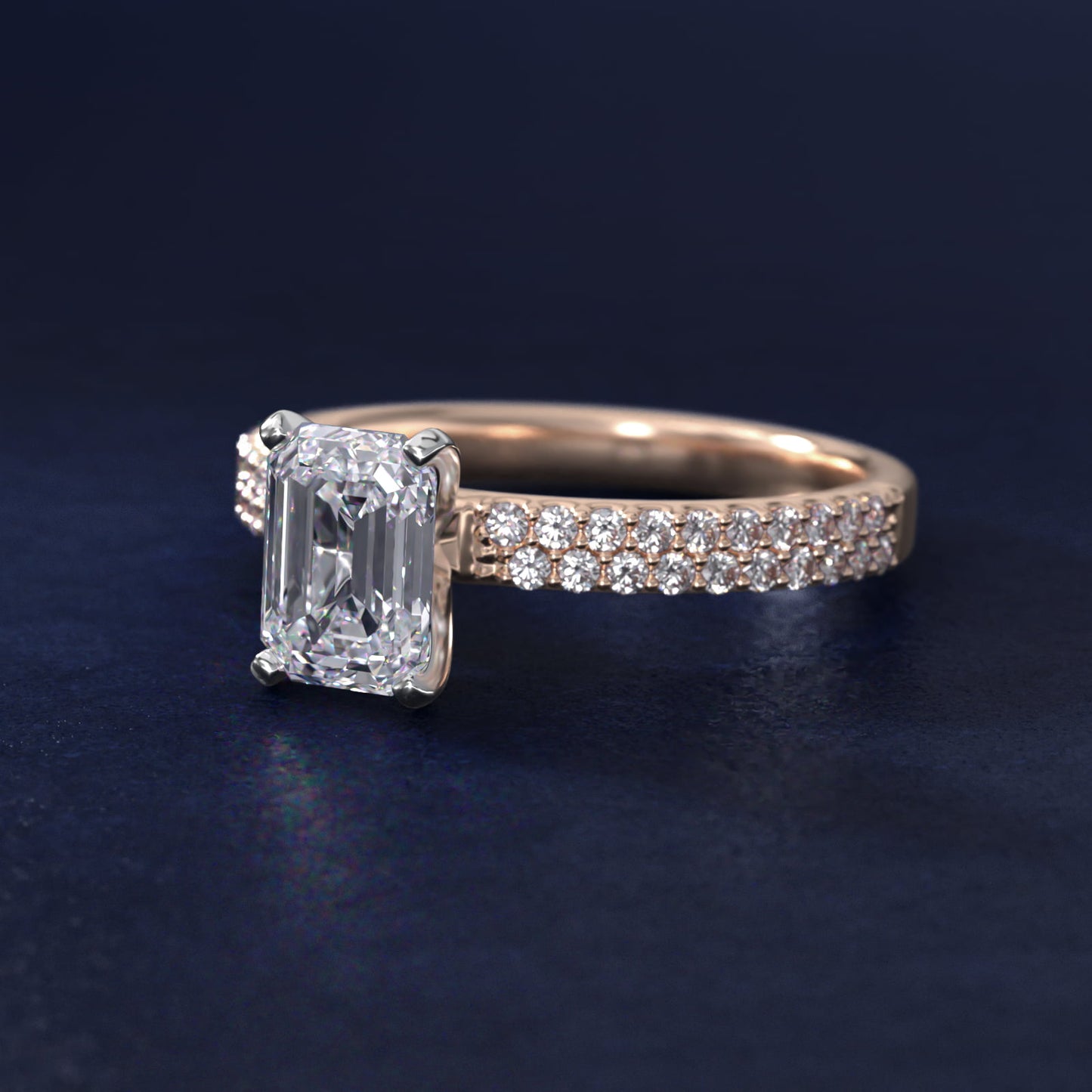 Petite Double Row Diamond Engagement Ring in 14k Rose Gold - Emerald Center