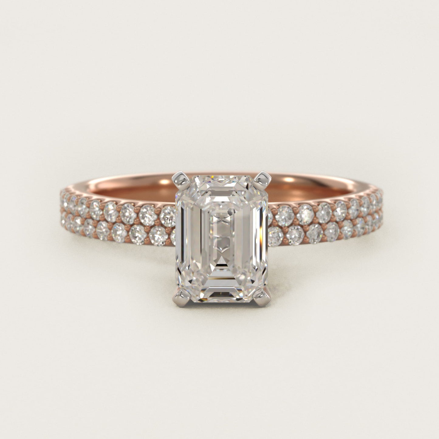 Petite Double Row Diamond Engagement Ring in 14k Rose Gold - Emerald Center