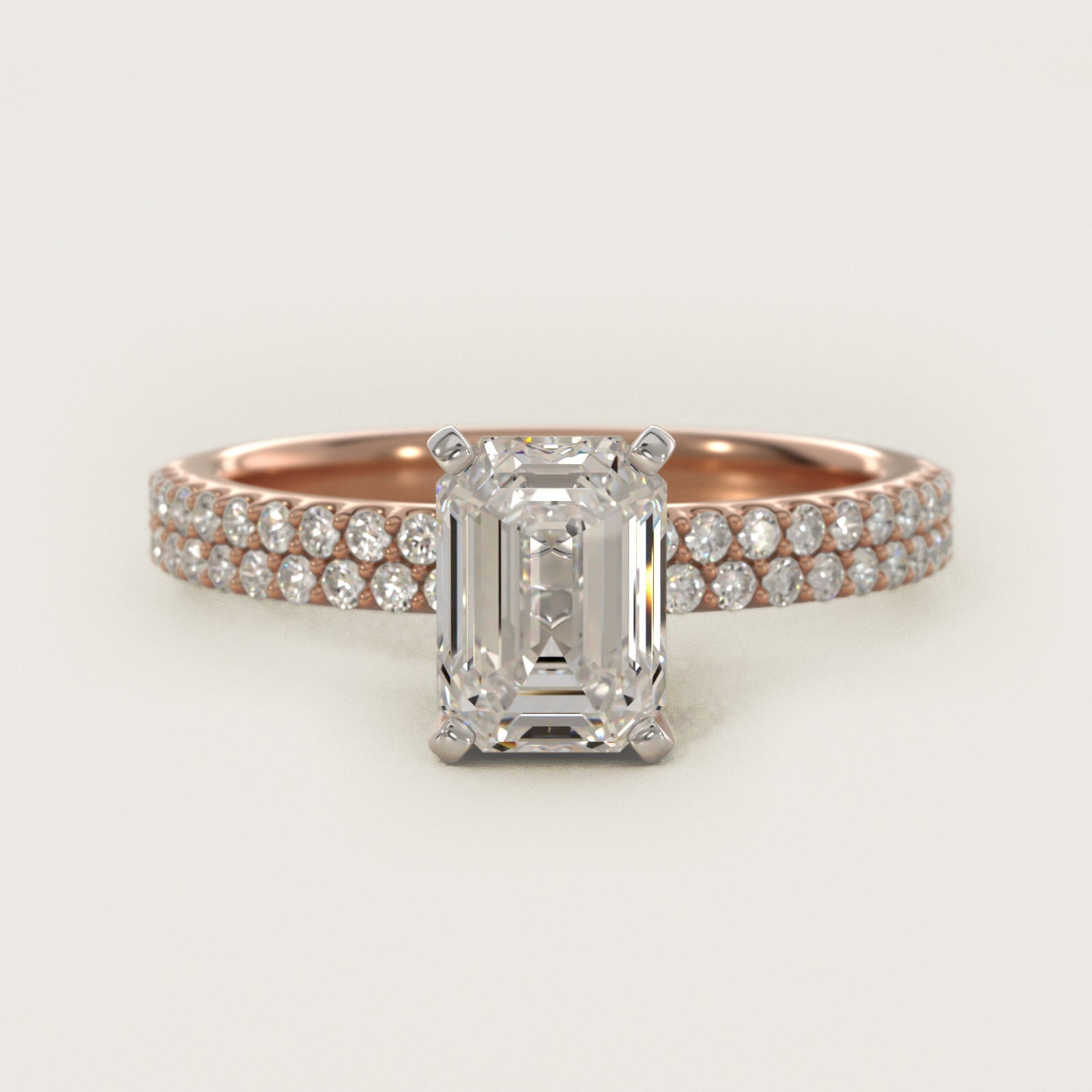 Petite Double Row Diamond Engagement Ring in 18k Rose Gold - Emerald Center