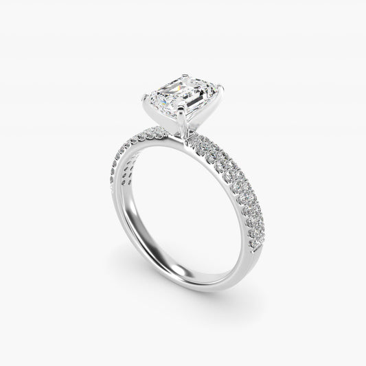 Petite Double Row Diamond Engagement Ring in 14k White Gold - Emerald Center
