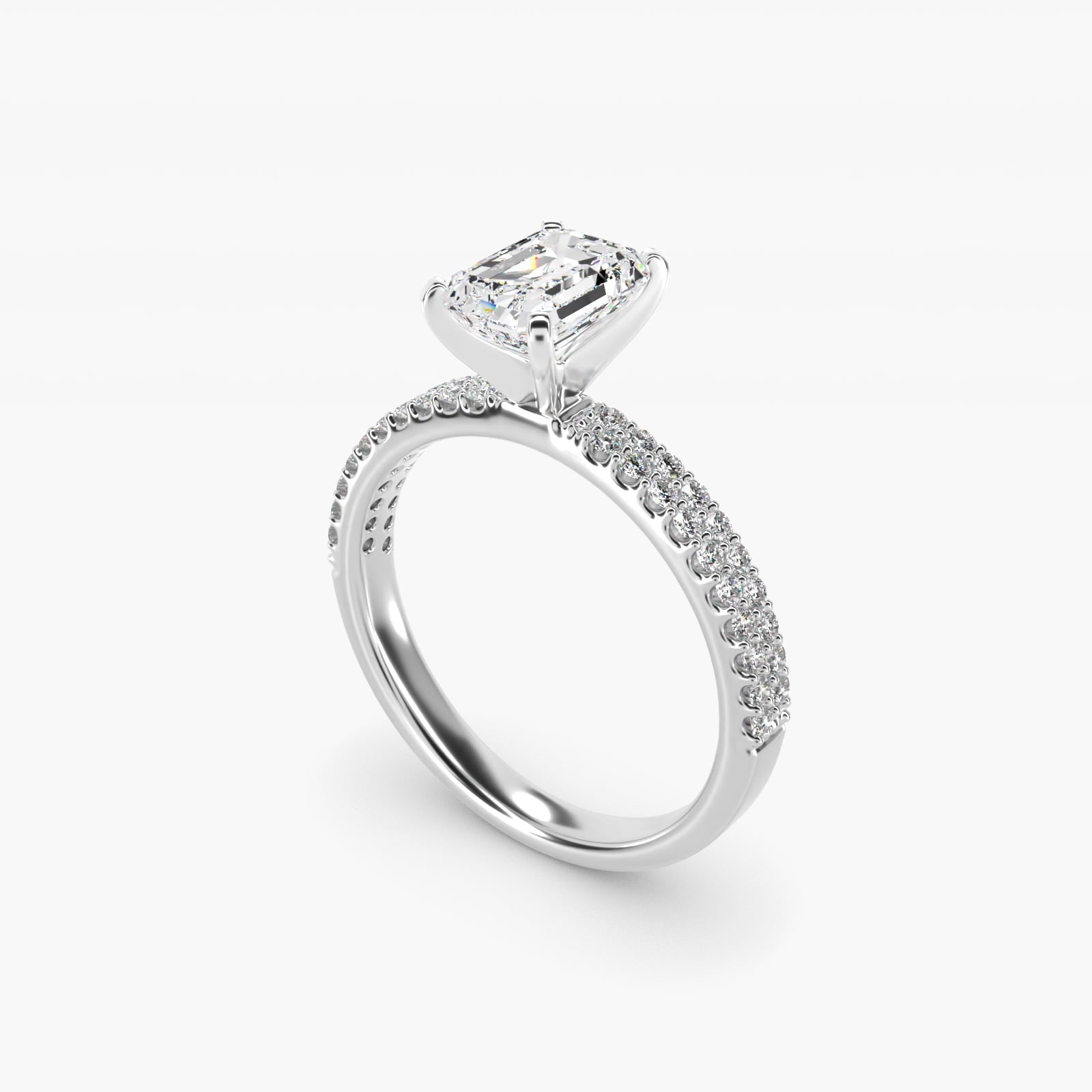 Petite Double Row Diamond Engagement Ring in 18k White Gold - Emerald Center
