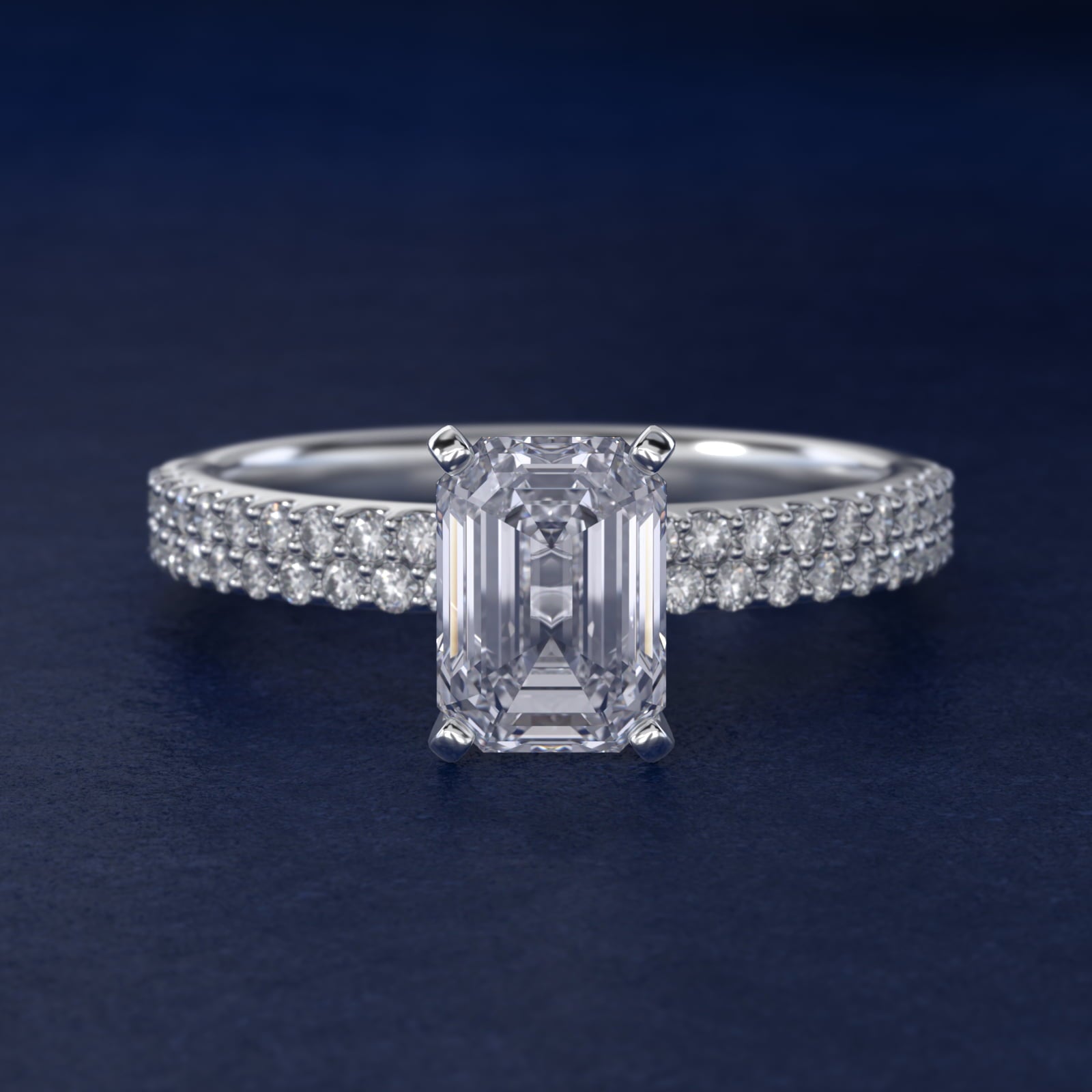 Petite Double Row Diamond Engagement Ring in 14k White Gold - Emerald Center