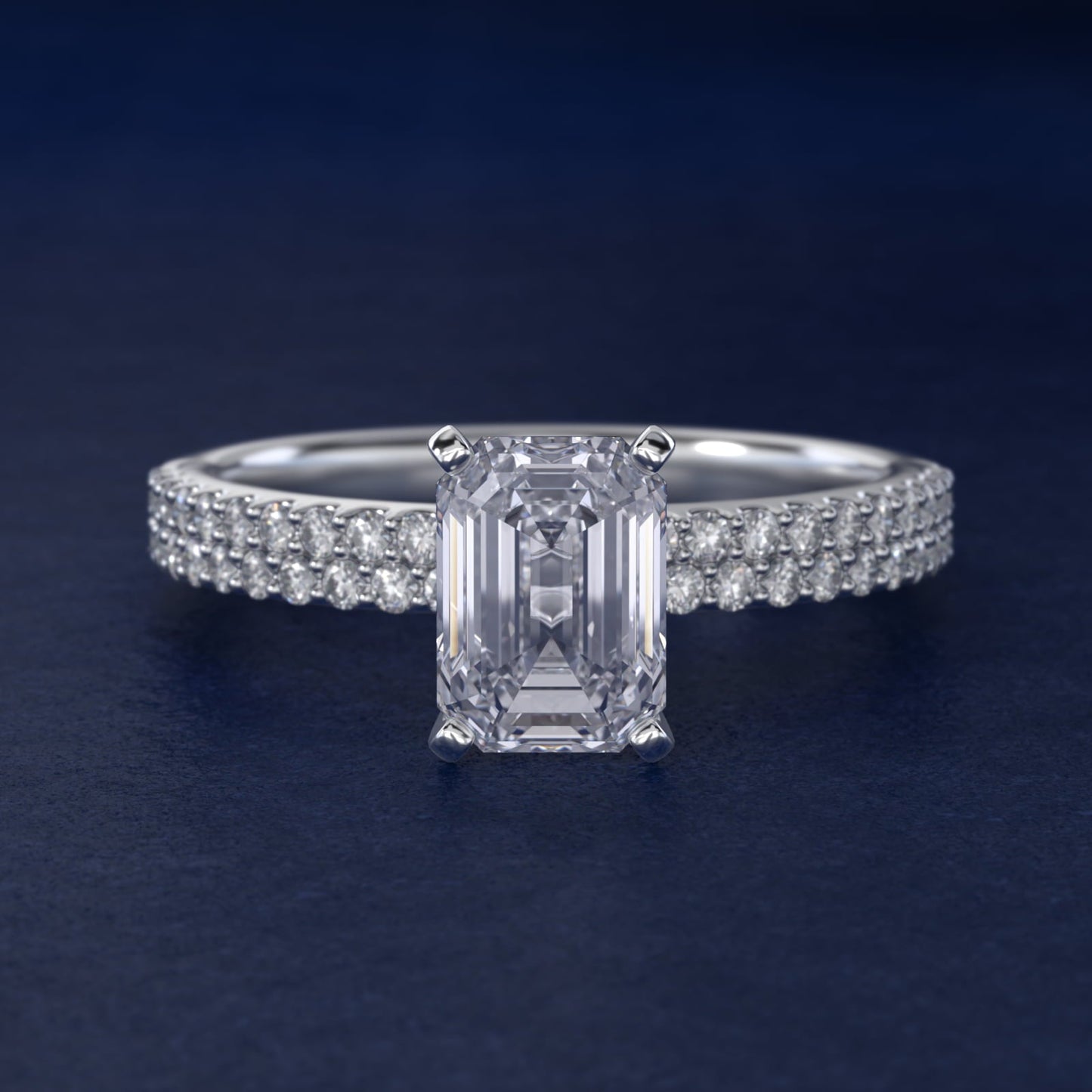 Petite Double Row Diamond Engagement Ring in 18k White Gold - Emerald Center