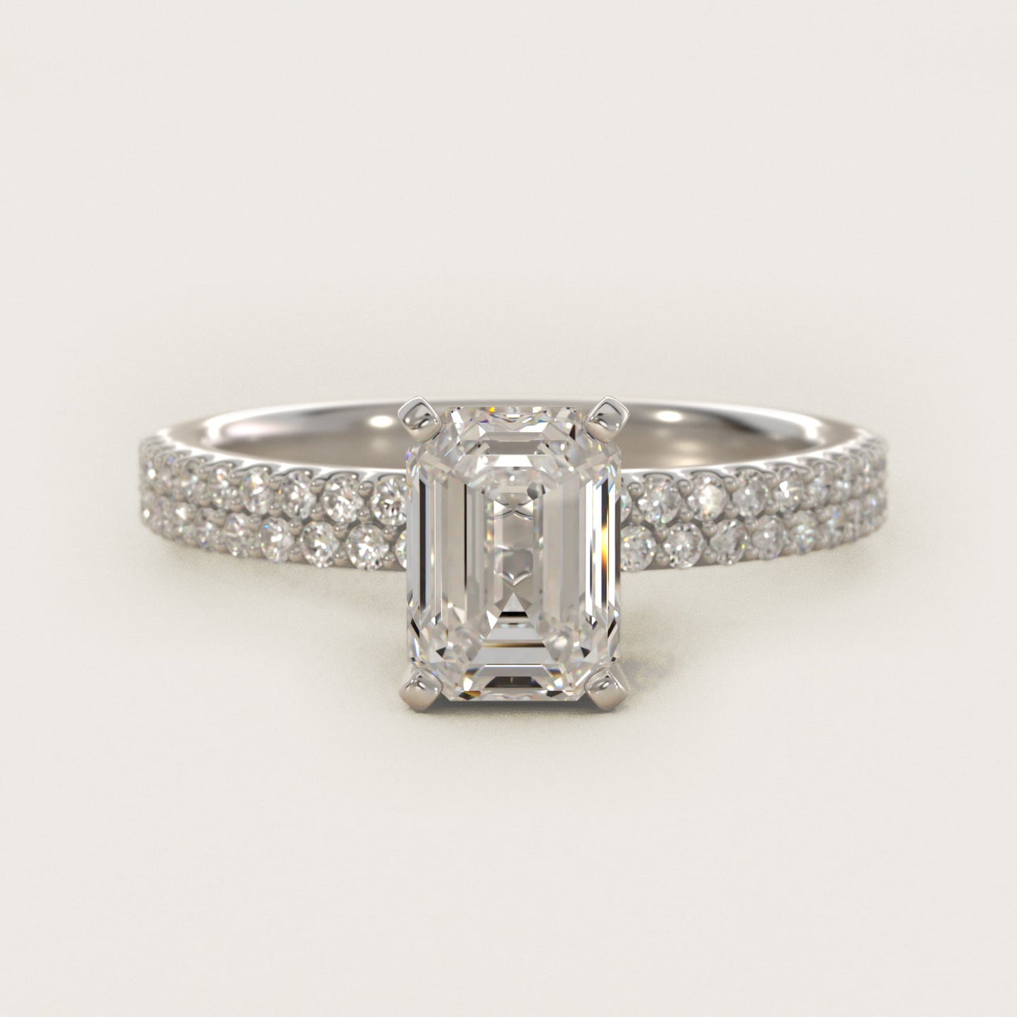 Petite Double Row Diamond Engagement Ring in 14k White Gold - Emerald Center