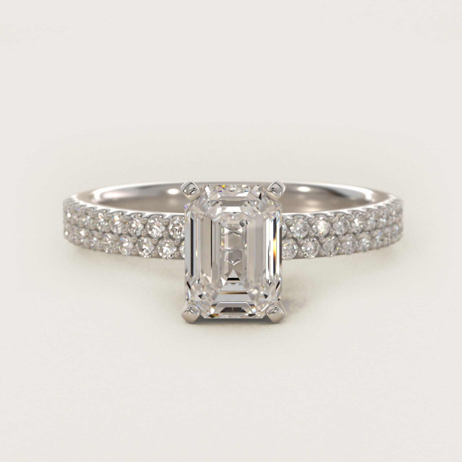 Petite Double Row Diamond Engagement Ring in 14k White Gold - Emerald Center