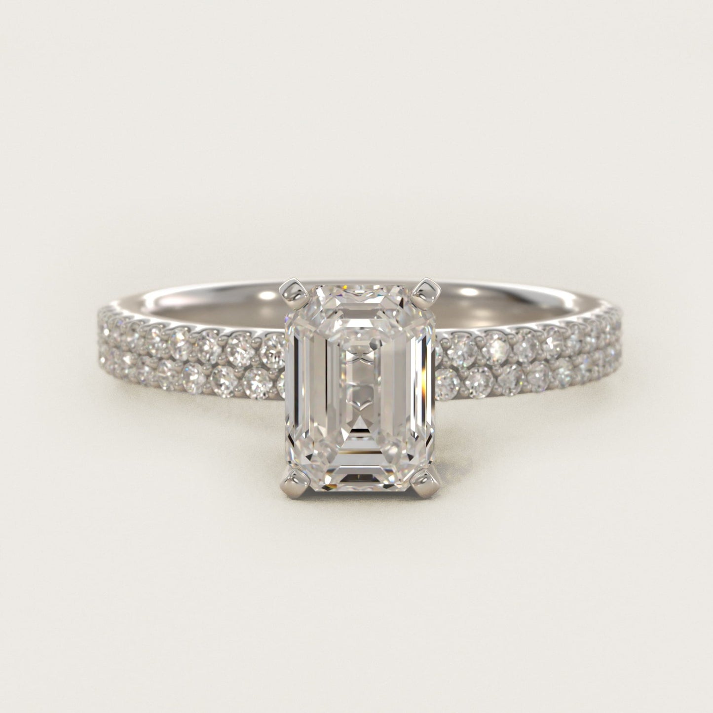 Petite Double Row Diamond Engagement Ring in 18k White Gold - Emerald Center
